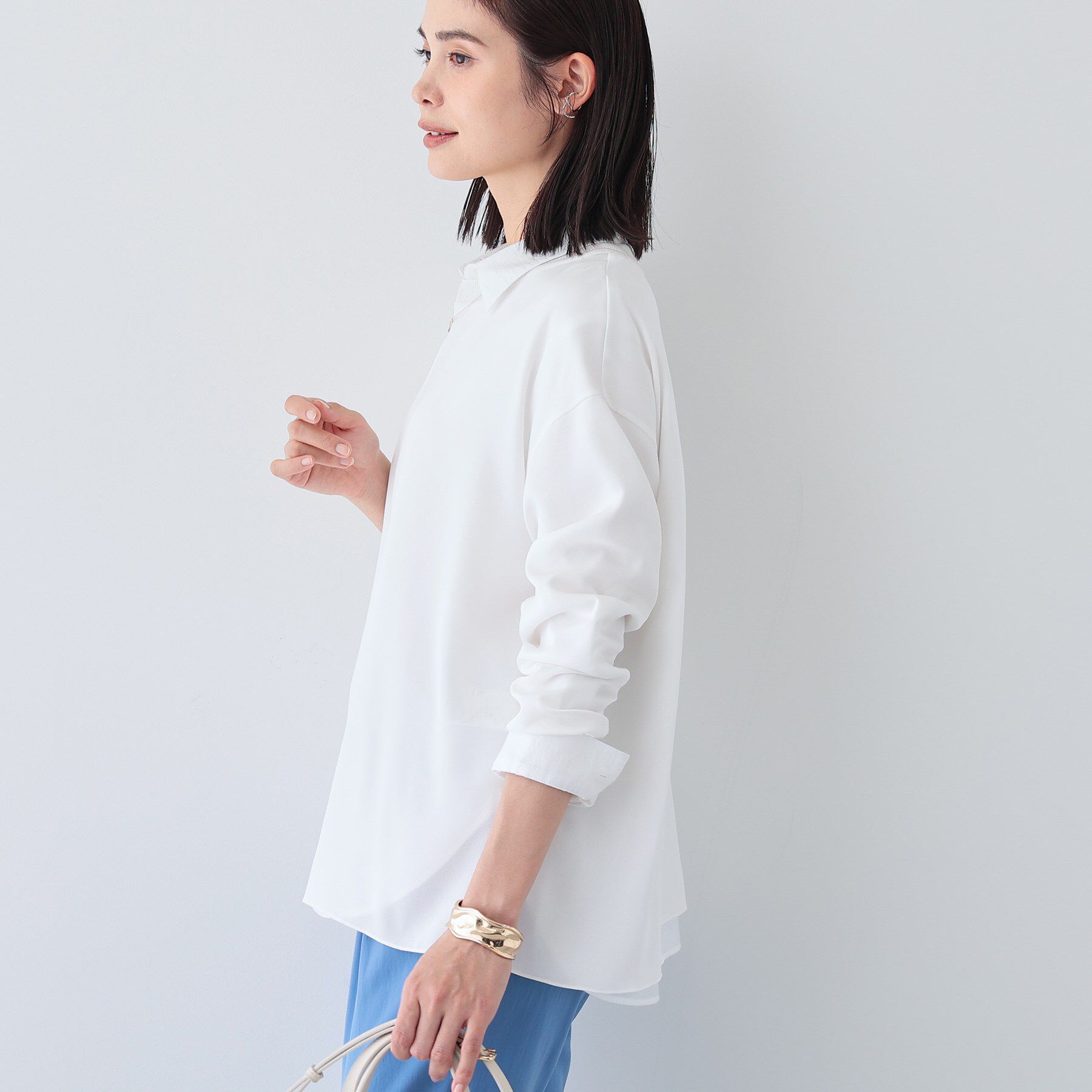 INDIVI「【洗える】異素材ドッキングトップス」|Tシャツ・カットソー|