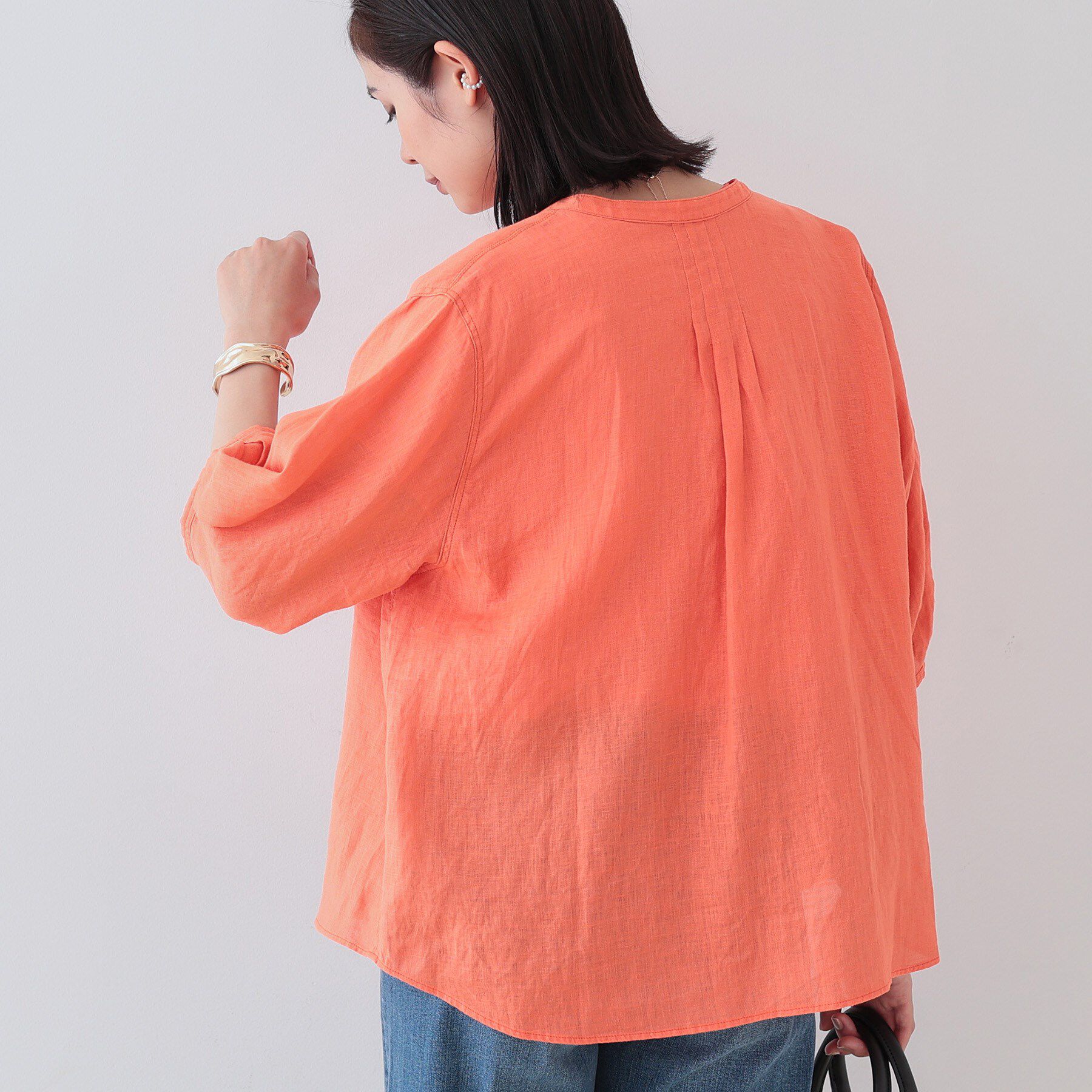 INDIVI「【毎年人気！／フレンチリネン】5分袖バンドカラーブラウス」|シャツ・ブラウス|