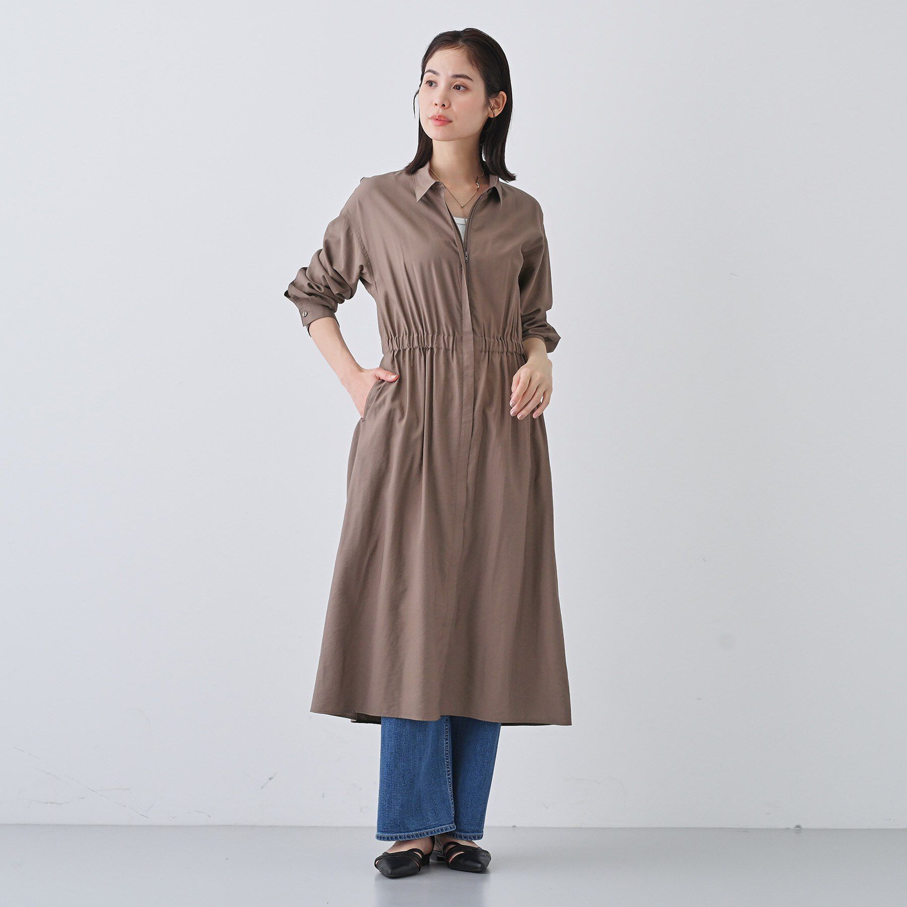 INDIVI「【洗える／2WAY】ワッシャー素材シャツ羽織りワンピース」|ワンピース|