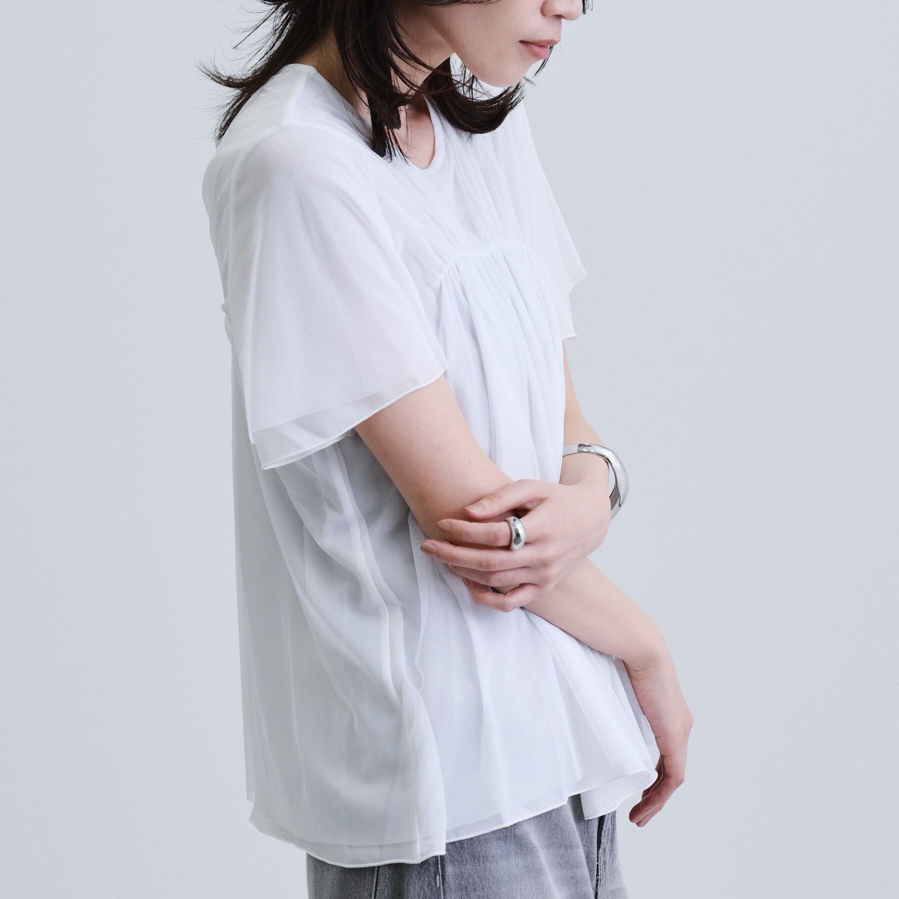 GALLEST「メッシュギャザーTシャツ」|Tシャツ・カットソー|