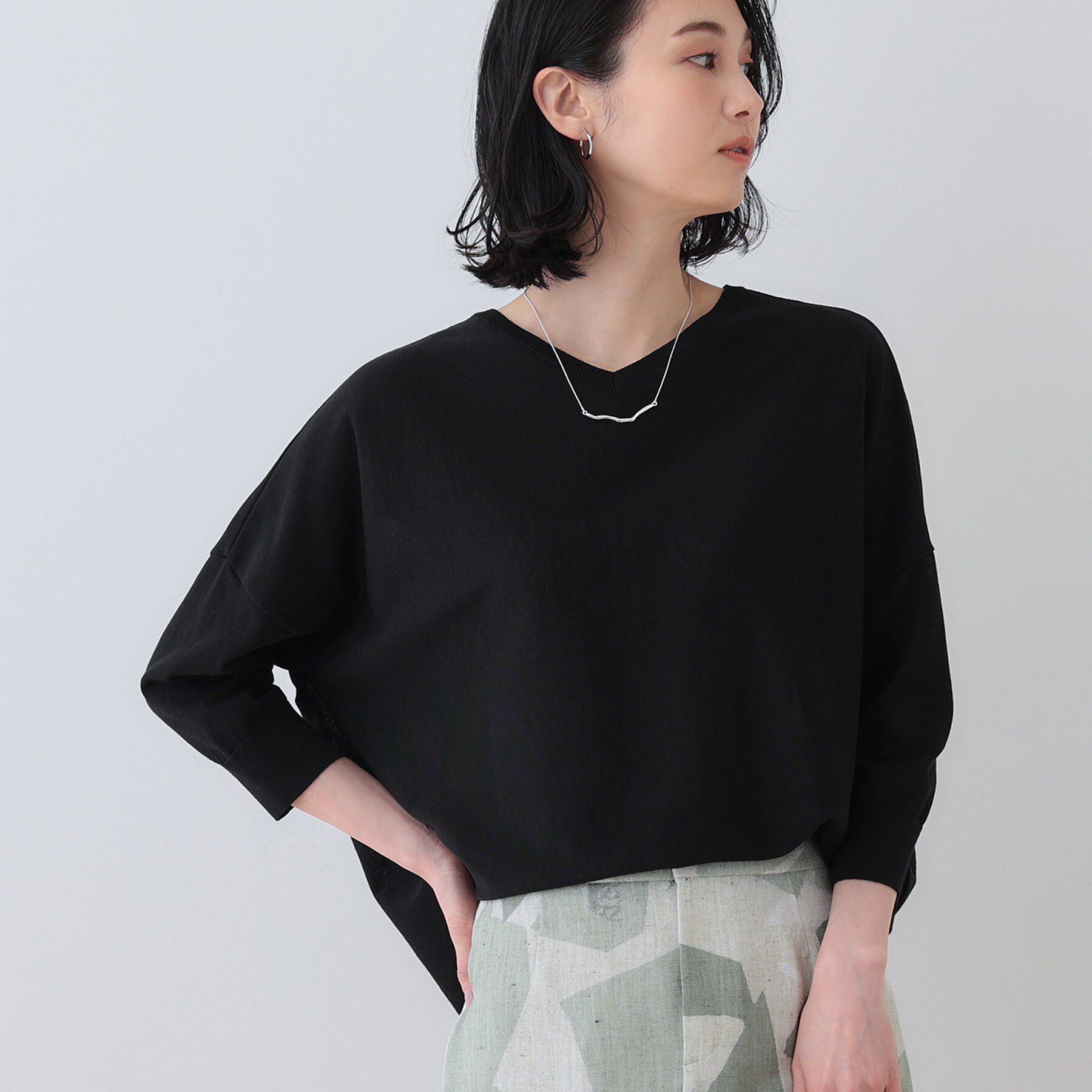 INDIVI「【洗える】コットンリネン ドルマンニット」|ニット・セーター|ブラック(019)