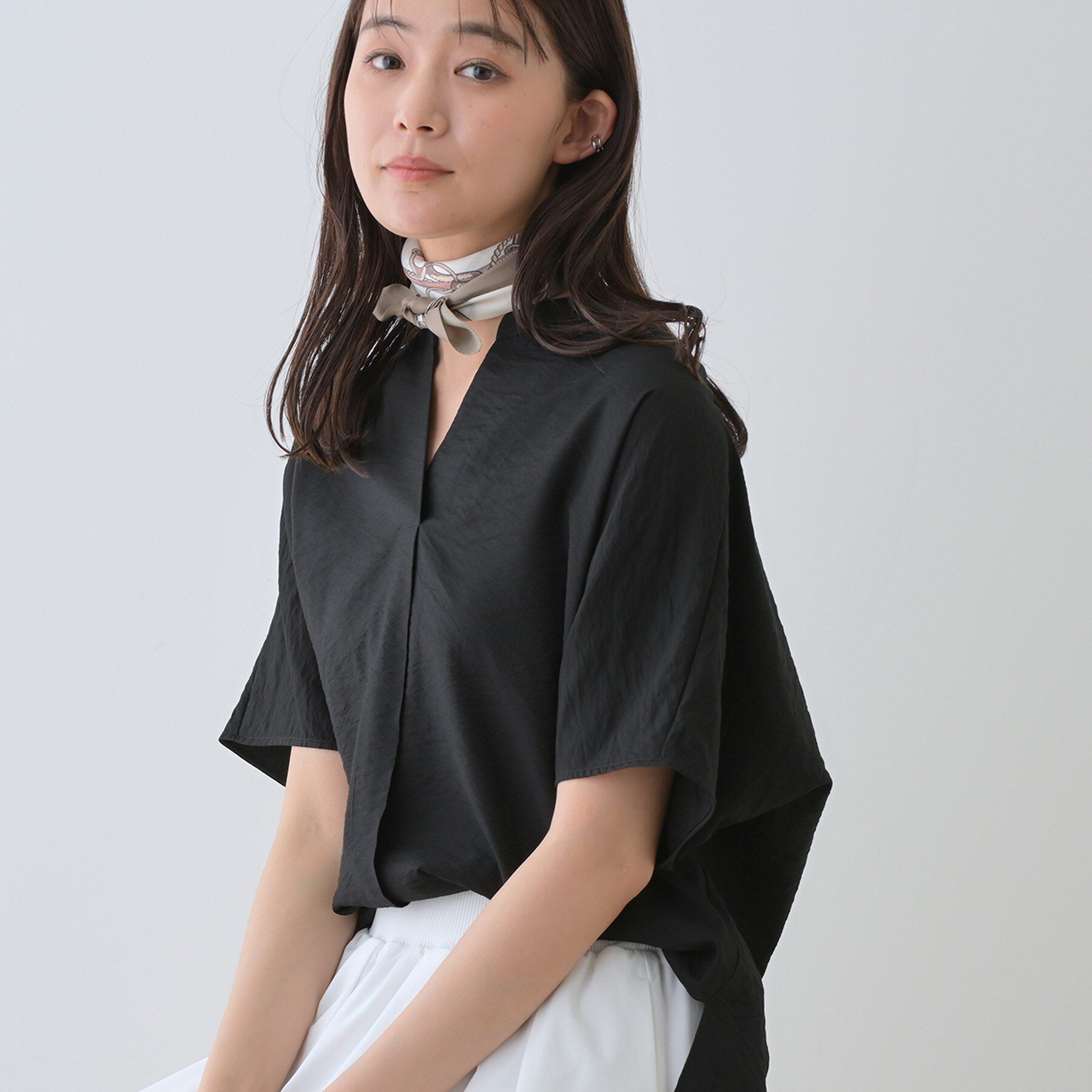 INDIVI「【洗える／UVケア／SETUP可能】スキッパードルマンブラウス」|シャツ・ブラウス|