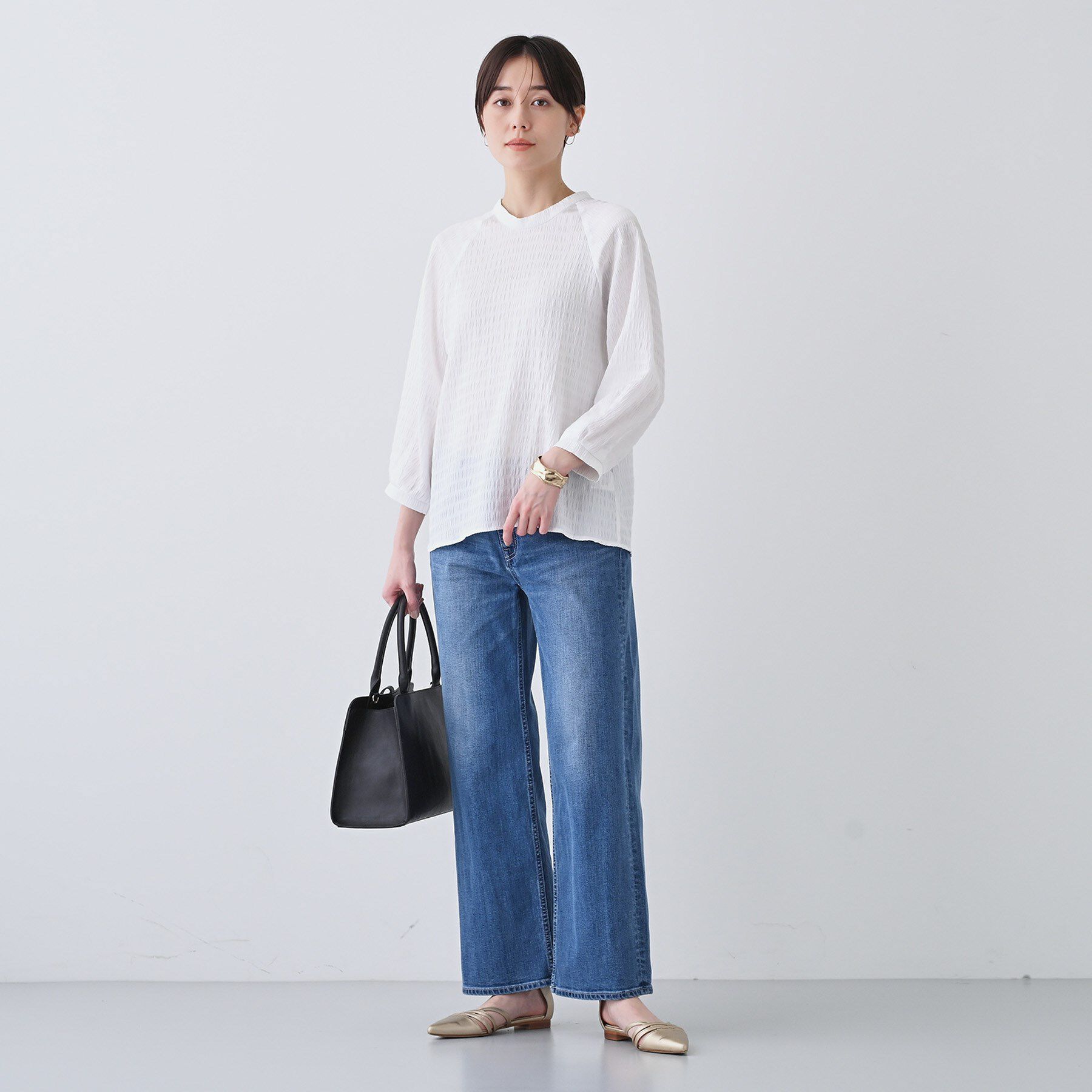 INDIVI「【洗える】シャーリング風ラグランスリーブブラウス」|シャツ・ブラウス|