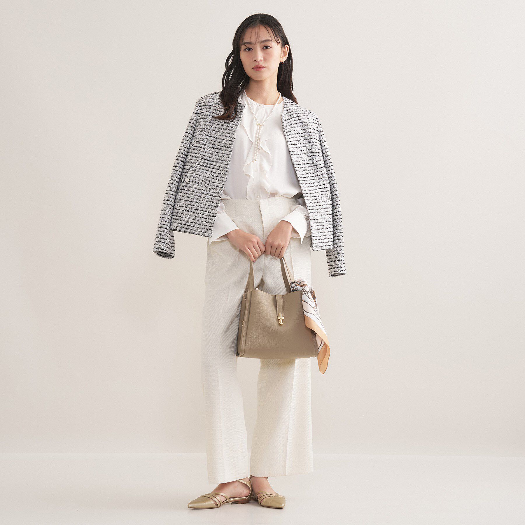 INDIVI「【セレモニー／洗える】ミックスツイードライトジャケット」|ノーカラージャケット|