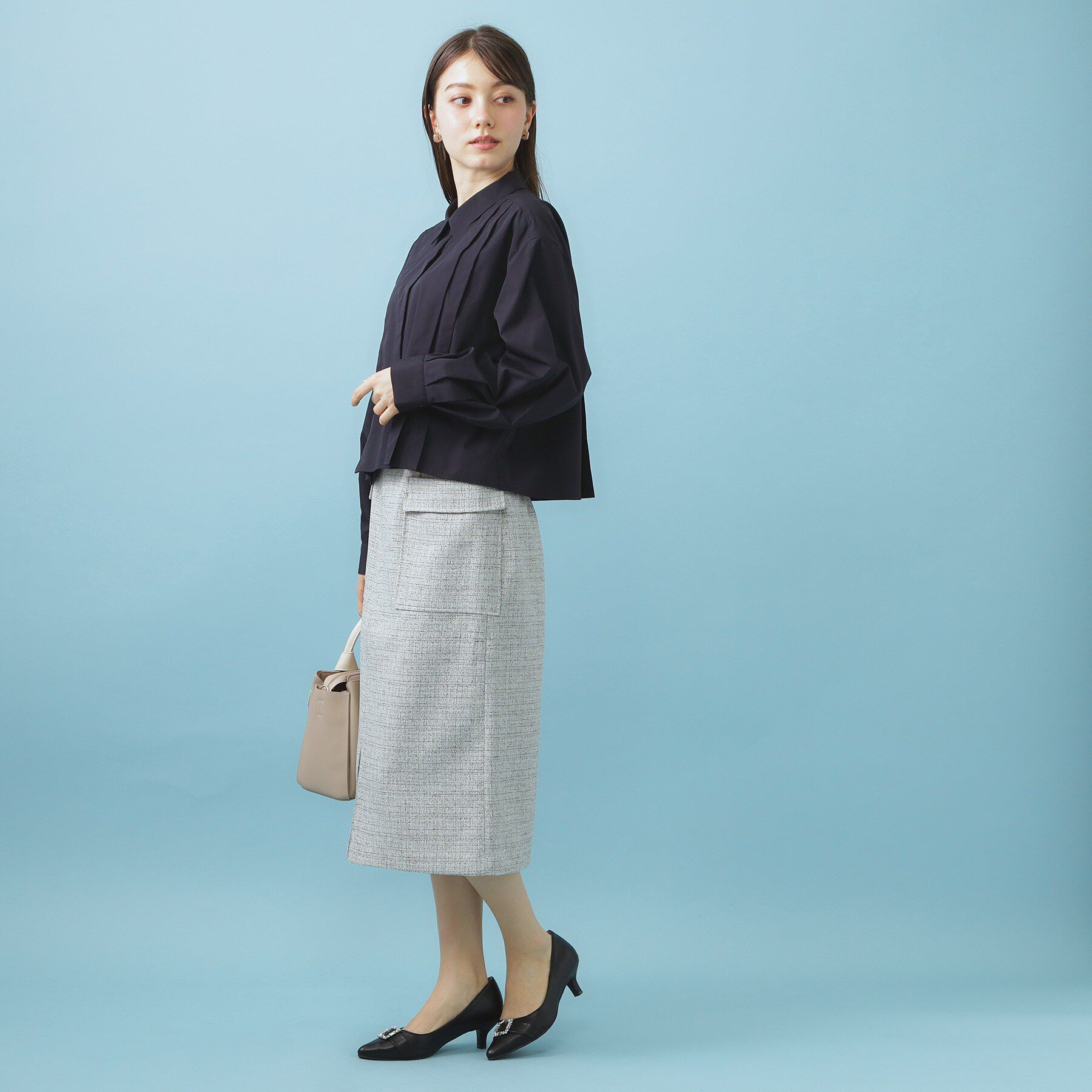 index「ブロード短丈タックシャツ【洗濯機OK】《5col》」|シャツ・ブラウス|