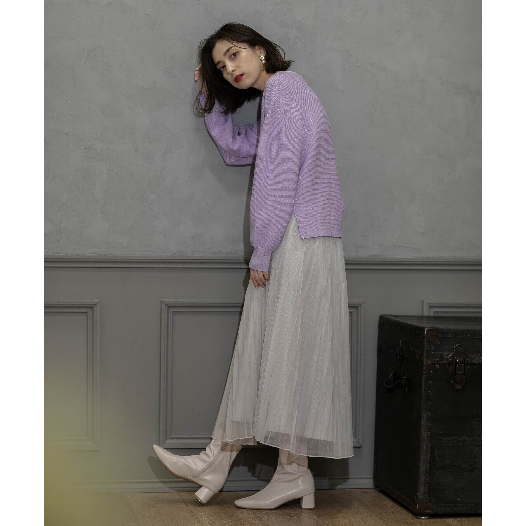 OPAQUE.CLIP「《通勤・セレモニー対応》チュールプリーツフレアスカート【洗濯機洗い可】」|スカート|