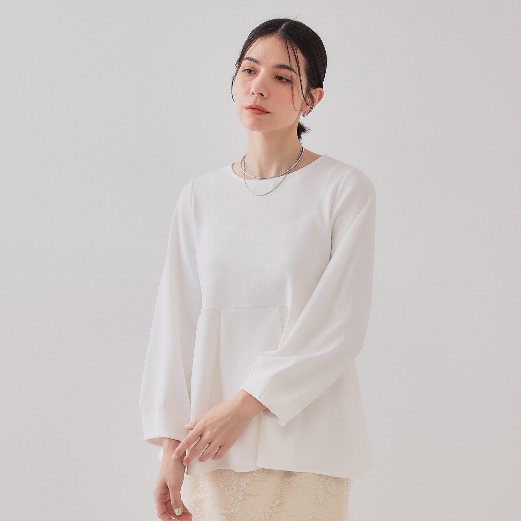 OPAQUE.CLIP「ペプラムトップス【UV/吸水速乾/洗濯機洗い可】」|Tシャツ・カットソー|ホワイト(001)