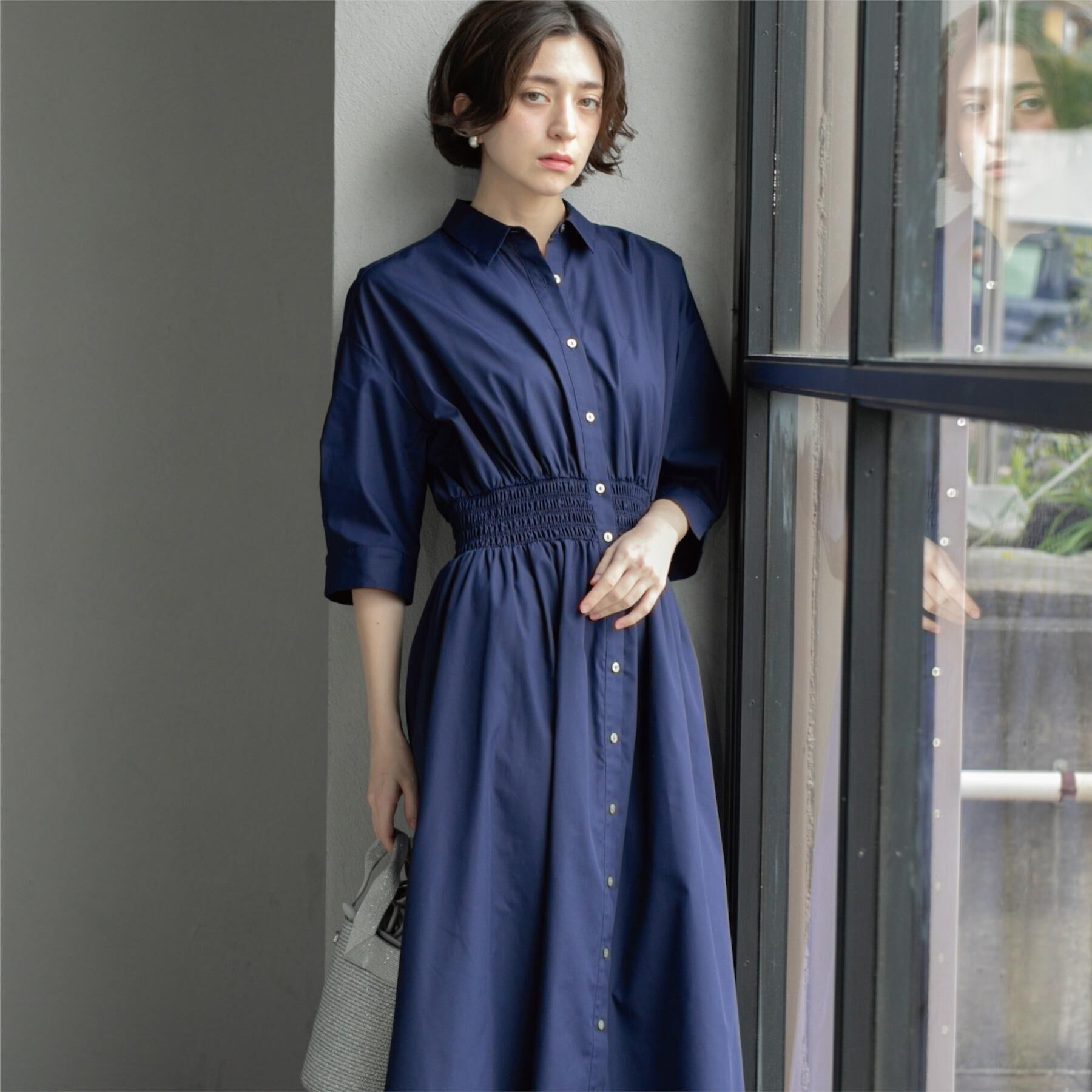 OPAQUE.CLIP「《5色展開》フィット＆フレアシャツワンピース【洗濯機洗い可】」|ワンピース|