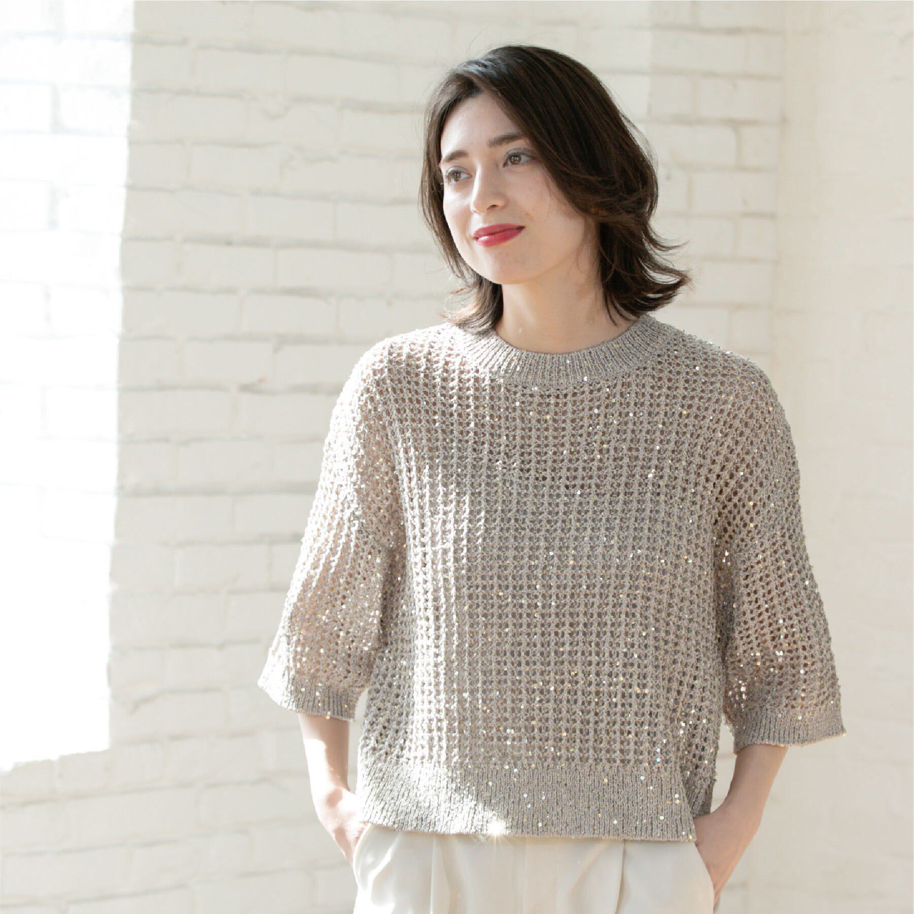 OPAQUE.CLIP「スパンコールメッシュニット」|ニット・セーター|