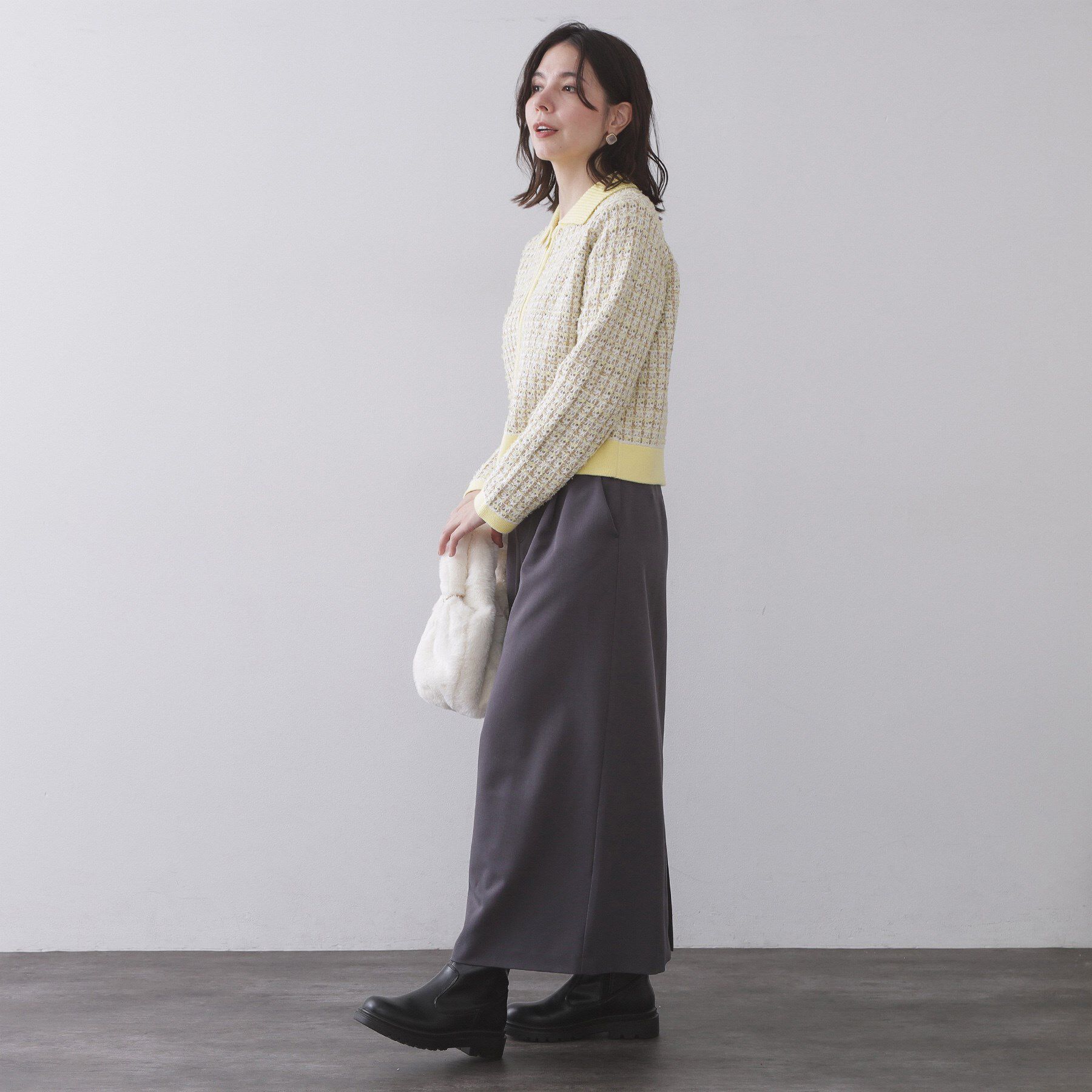 OPAQUE.CLIP「ツイードライクZIPニットカーディガン」|カーディガン|