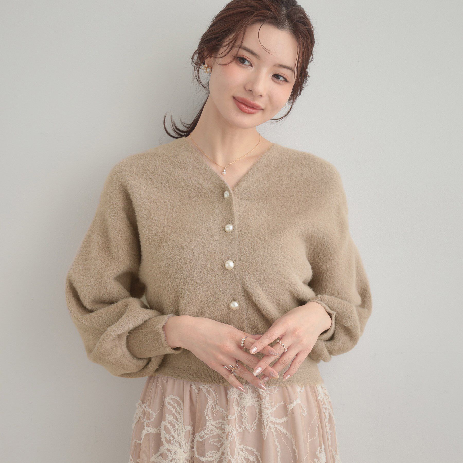 Couture broach「【前後2WAY】Springフェザーカーデトップス」|カーディガン|