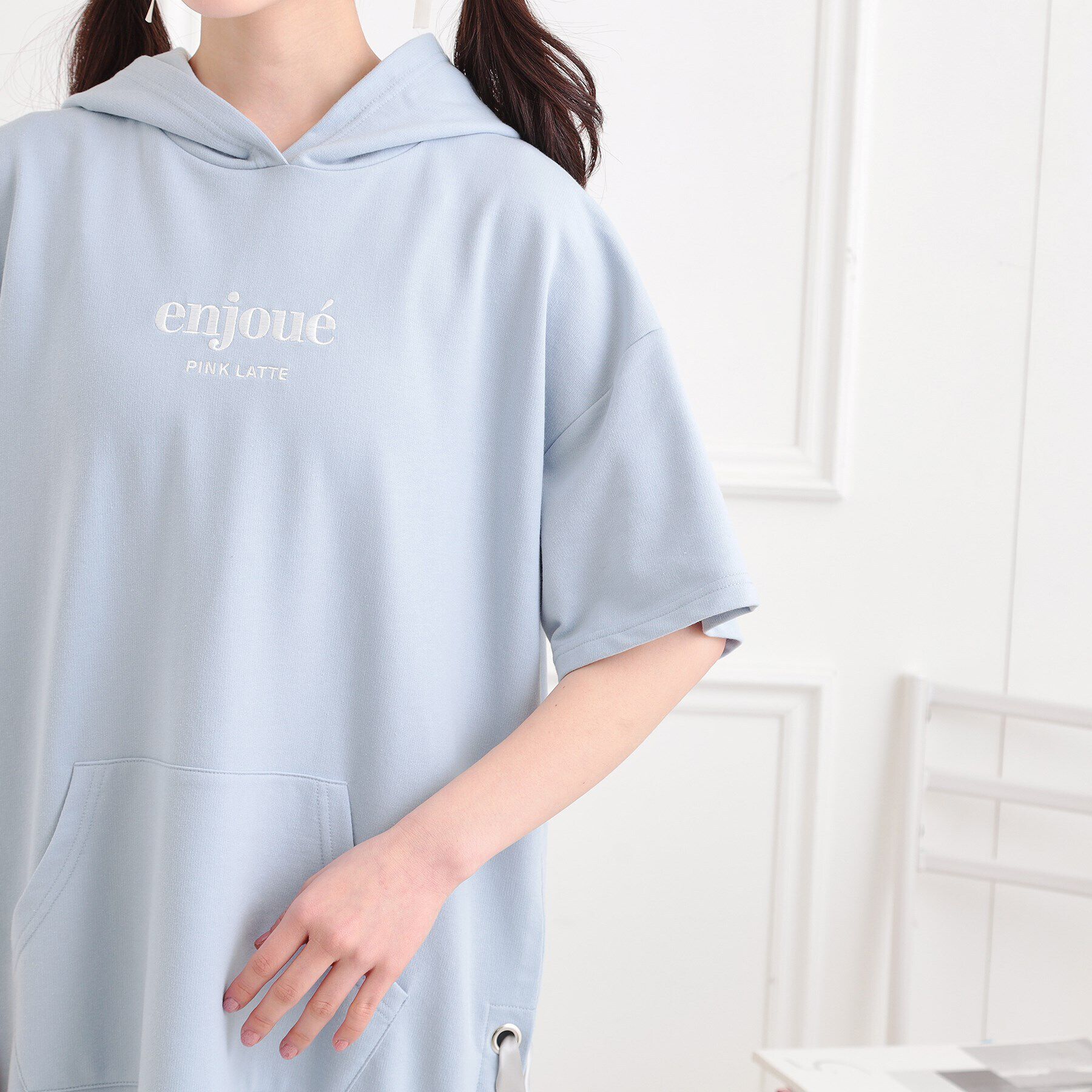 PINK-latte「ミニ裏レースパーカワンピース」|ワンピース|