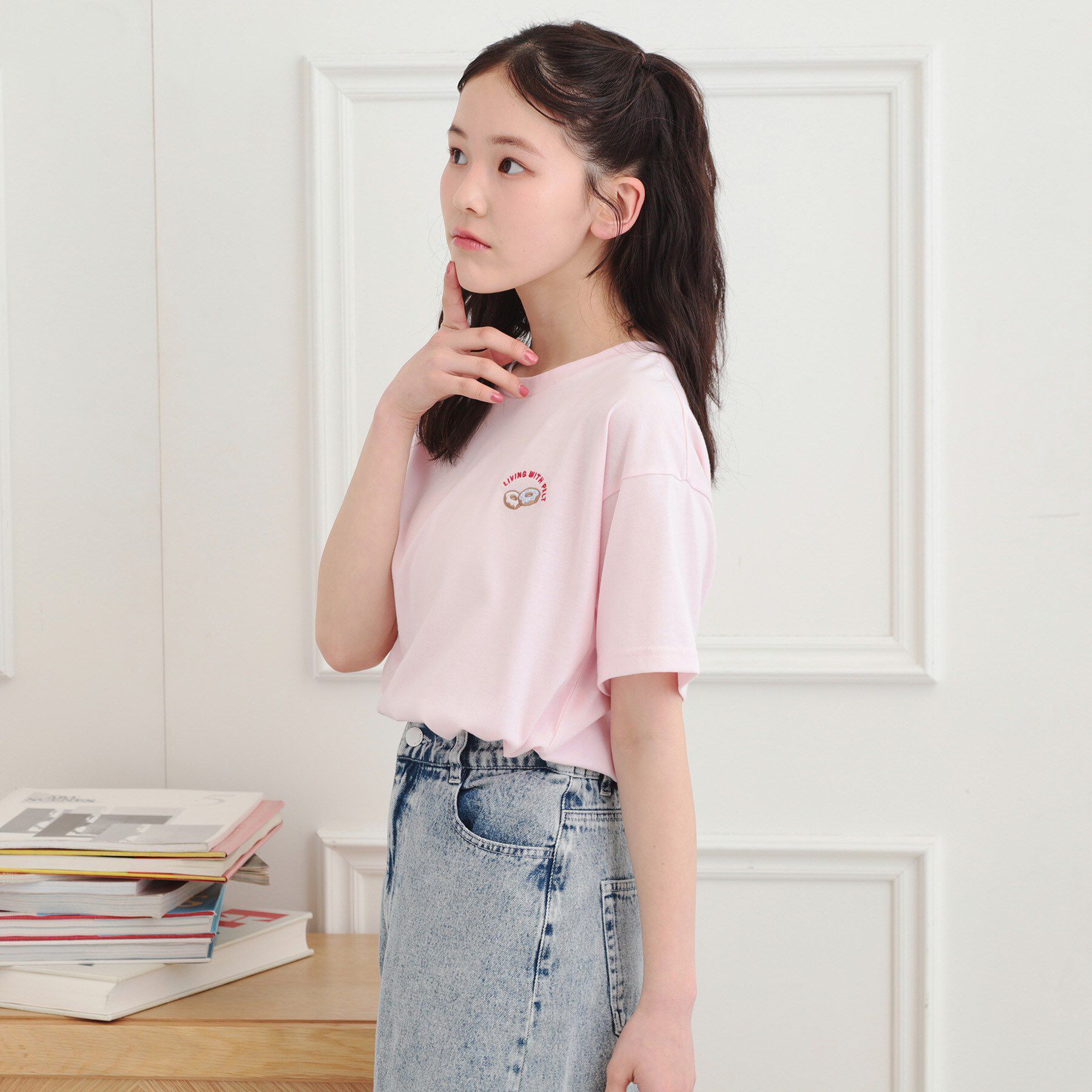 PINK-latte「◆ワンポイント刺繍Tシャツ」|Tシャツ・カットソー|