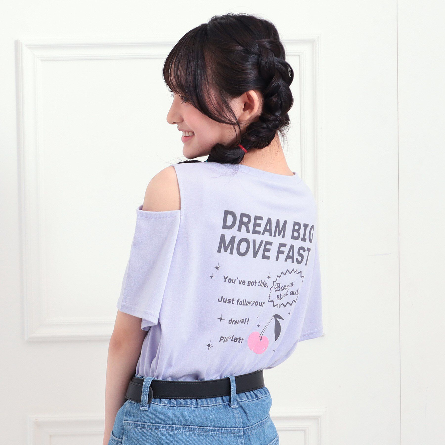 PINK-latte「肩あきバックプリントビッグTシャツ」|Tシャツ・カットソー|