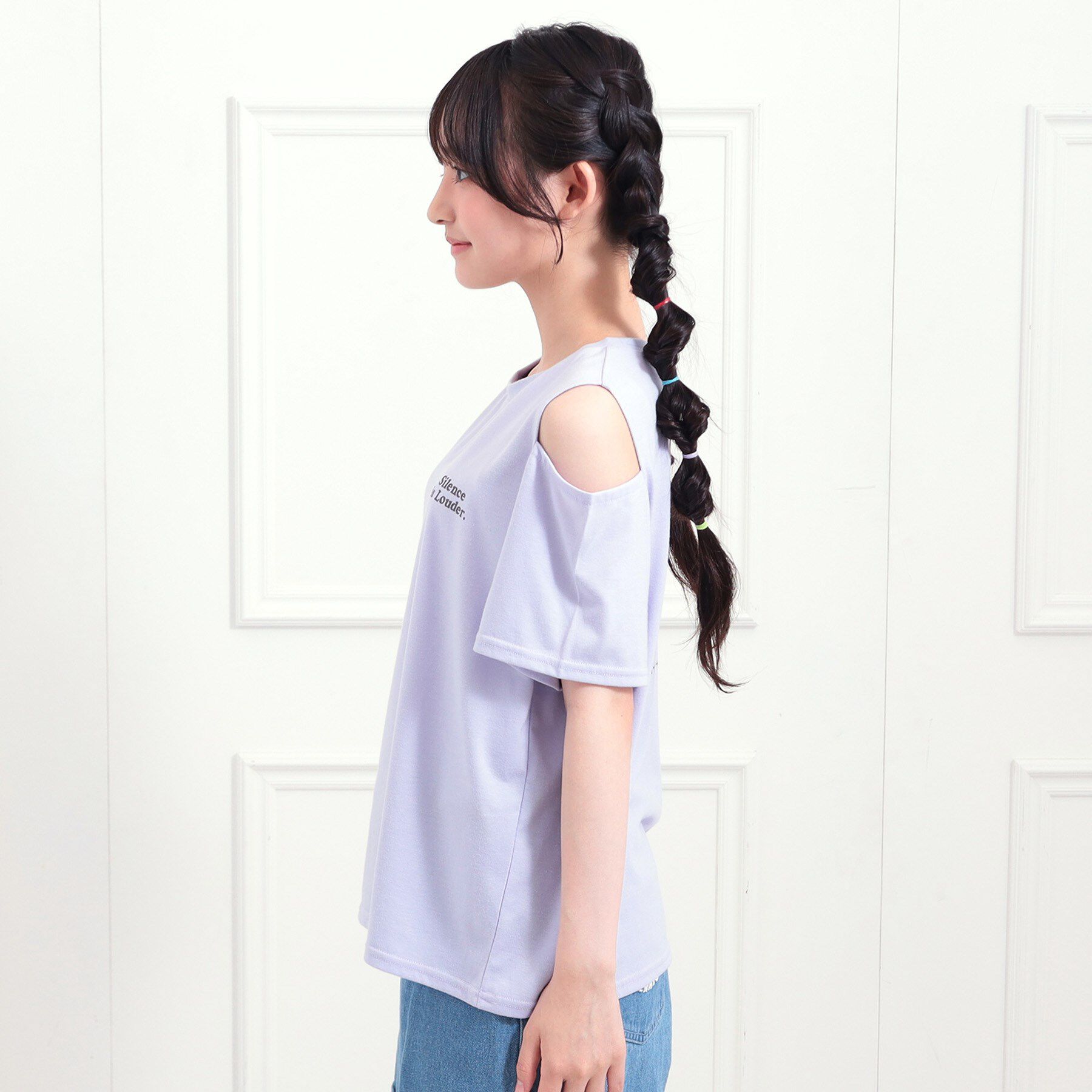 PINK-latte「肩あきバックプリントビッグTシャツ」|Tシャツ・カットソー|