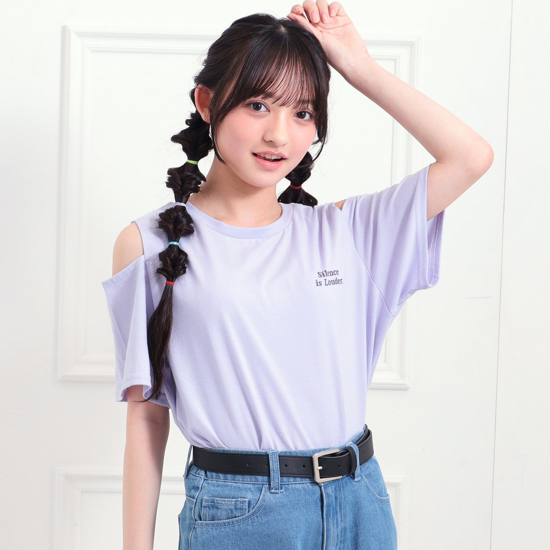 PINK-latte「肩あきバックプリントビッグTシャツ」|Tシャツ・カットソー|ラベンダー(080)