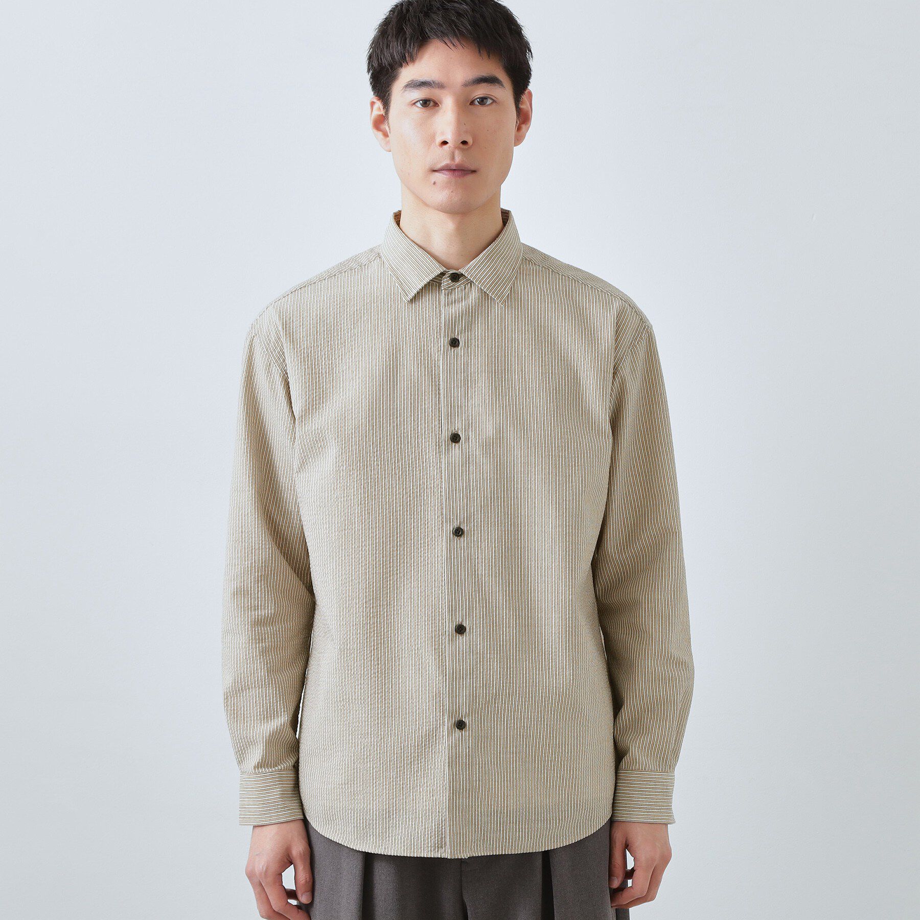 THE SHOP TK「【爽やかで好印象】サッカーストライプシャツ 洗濯機OK」|シャツ・ブラウス|