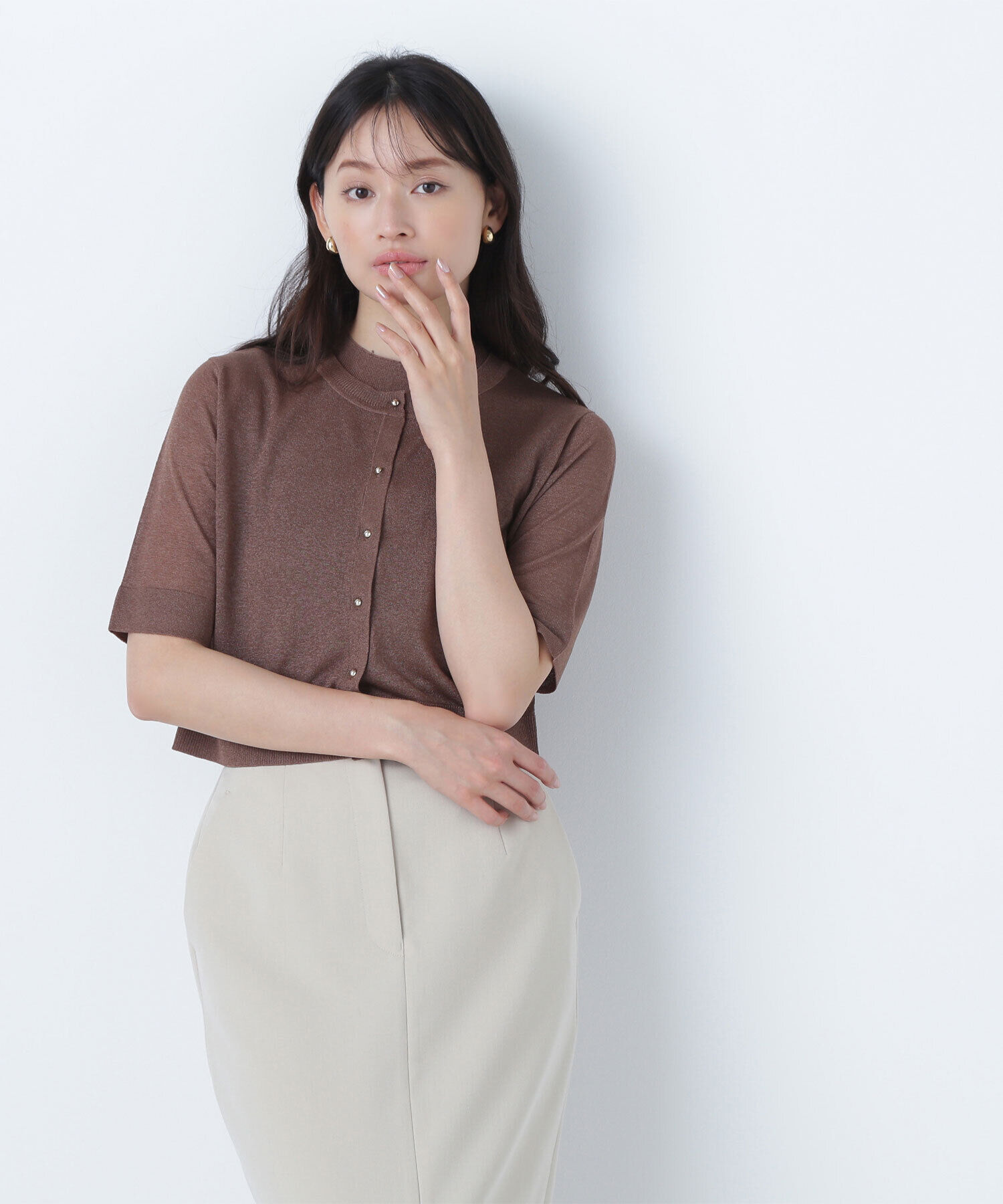  「シアーショートカーデアンサンブル」|ニット・セーター|ブラウン