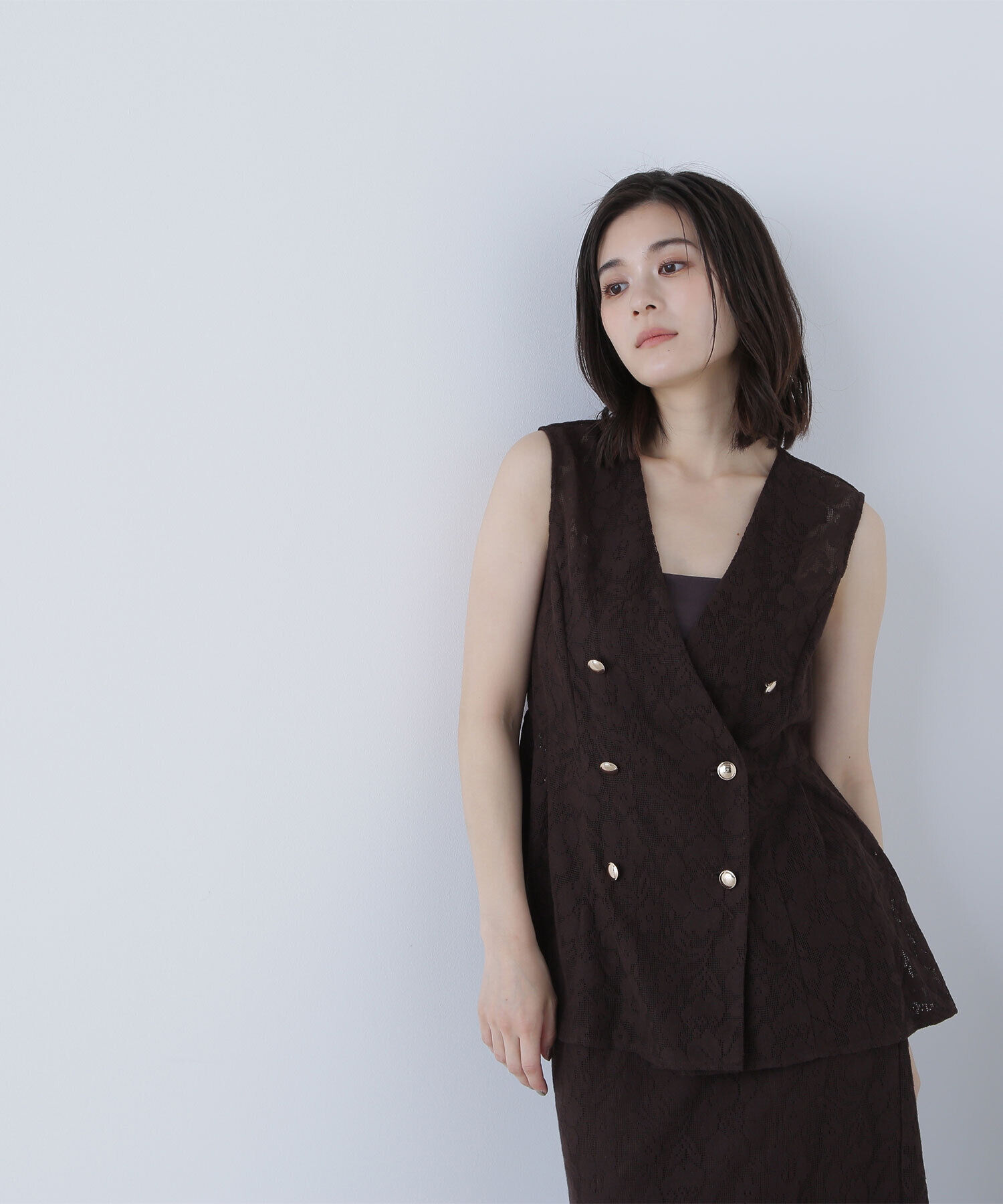  「メッシュレース SETUP ジレ」|ブルゾン・スタジャン|ダークブラウ 1