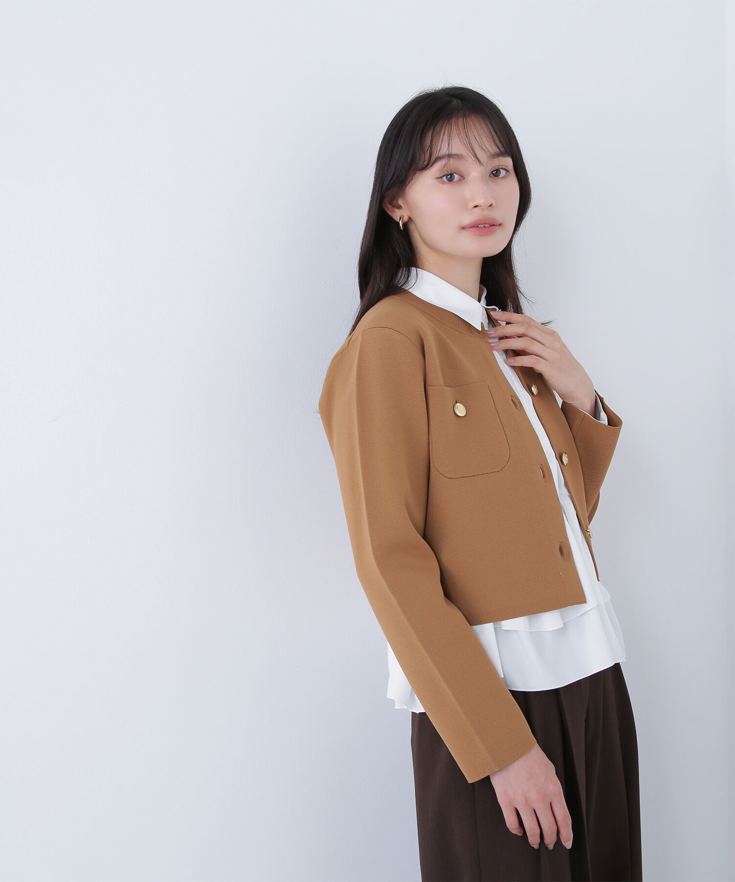  「エンブレムボタンニットジャケット」|ニット・セーター|