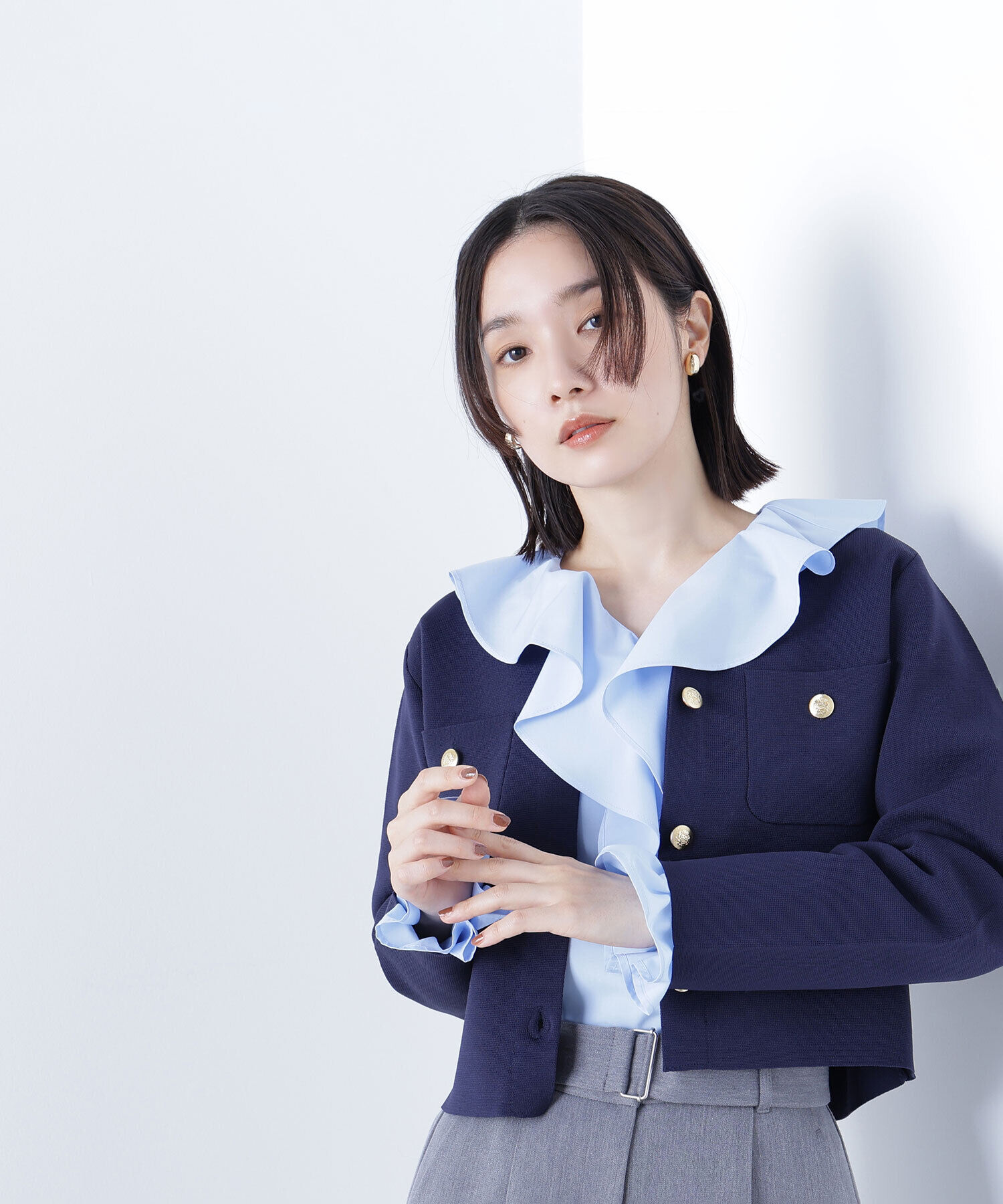  「エンブレムボタンニットジャケット」|ニット・セーター|