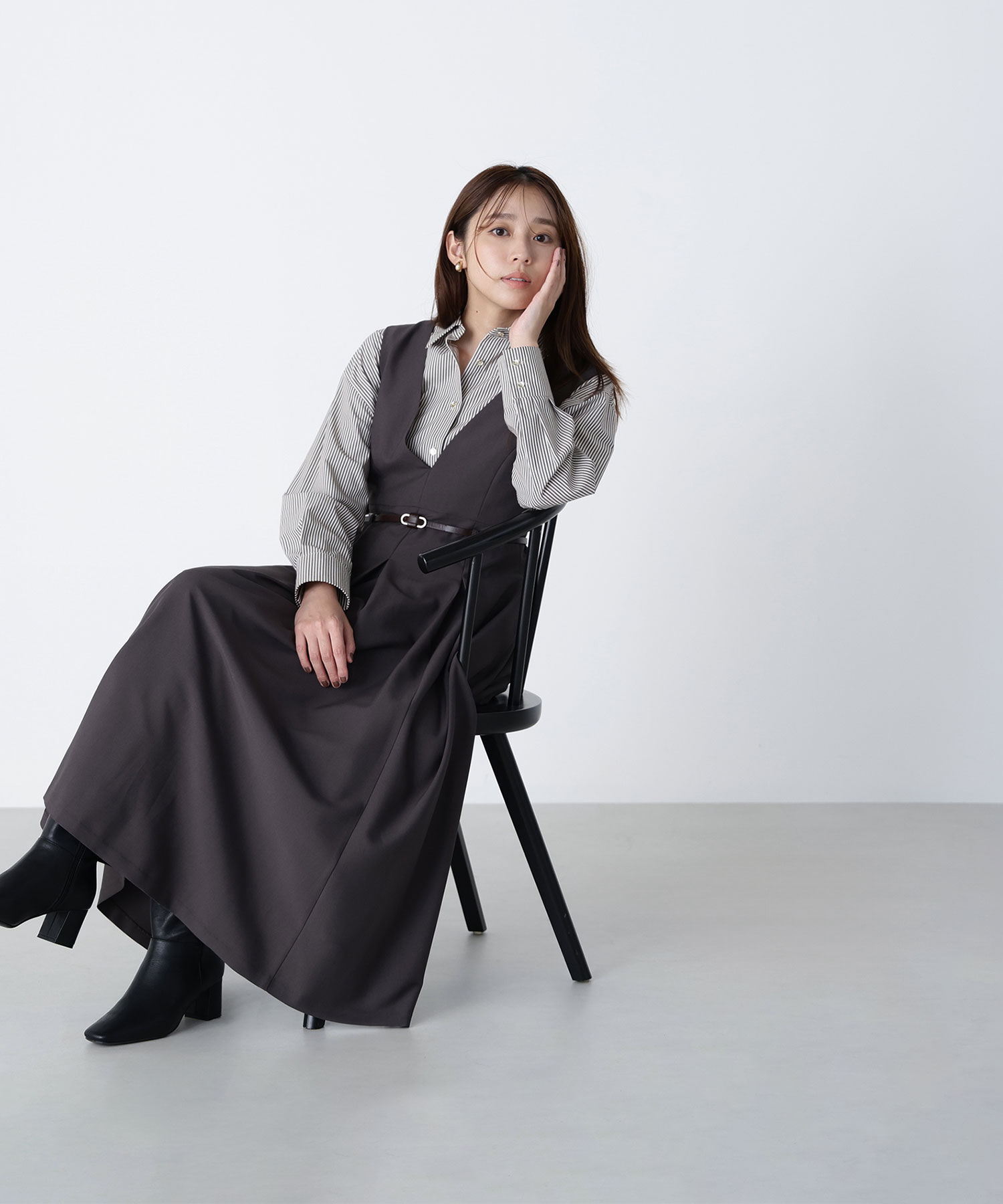  「ベルテッドタックジャンスカ」|ワンピース|チャコール1