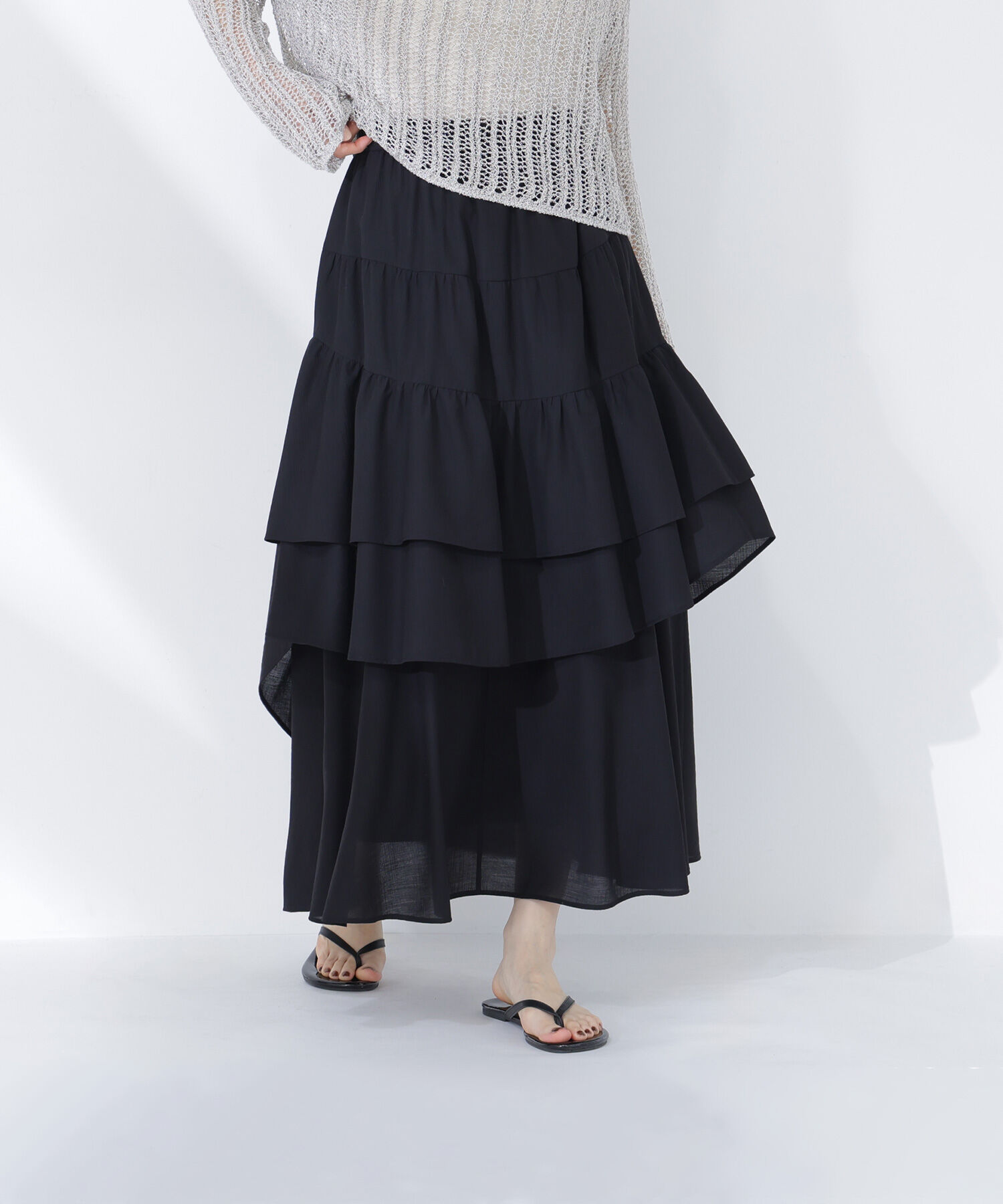  「アシンメトリーティアードスカート」|スカート|ブラック