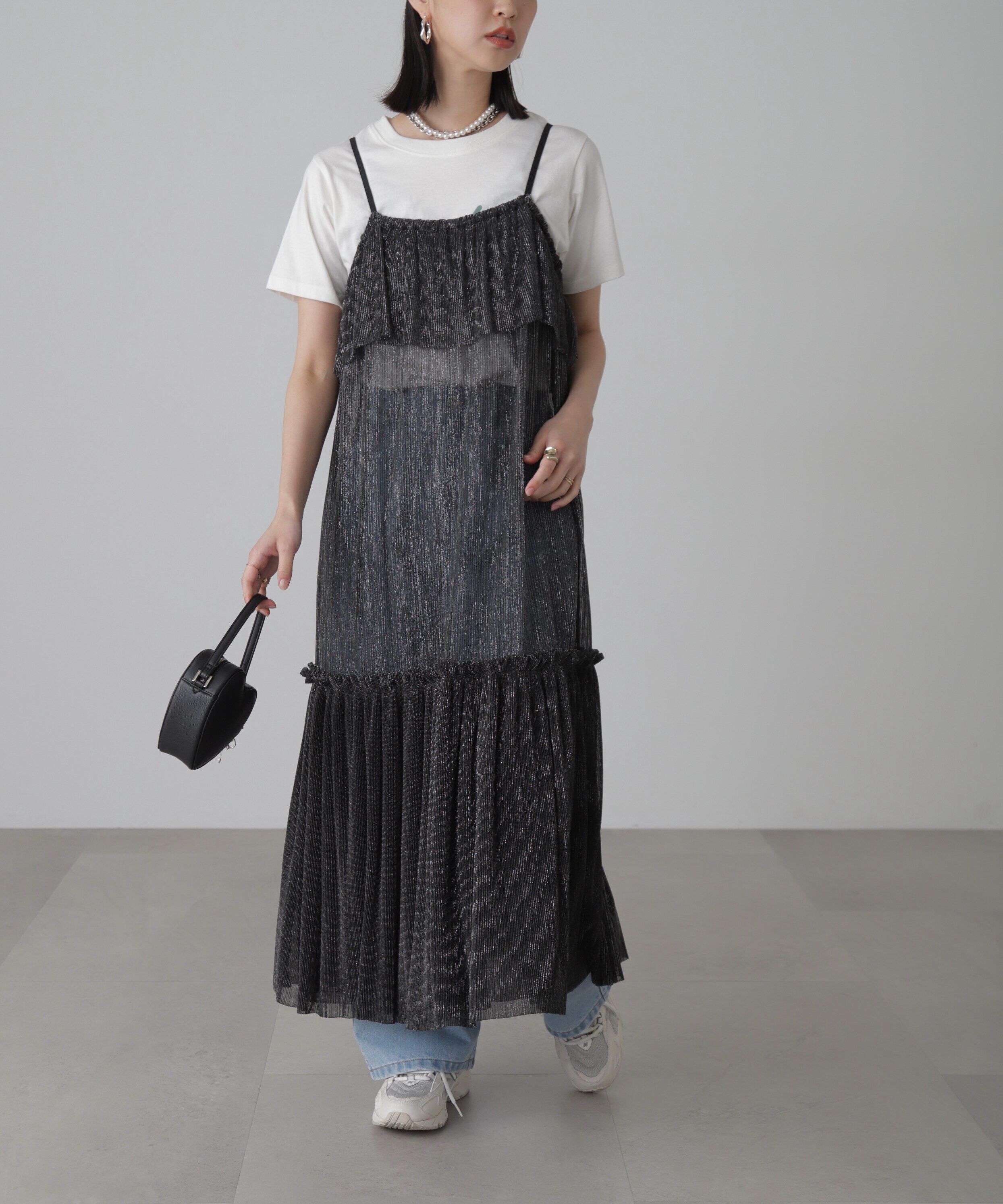  「［ブルーカラーWEB限定］ラメプリーツシアーキャミソールワンピース」|ワンピース|