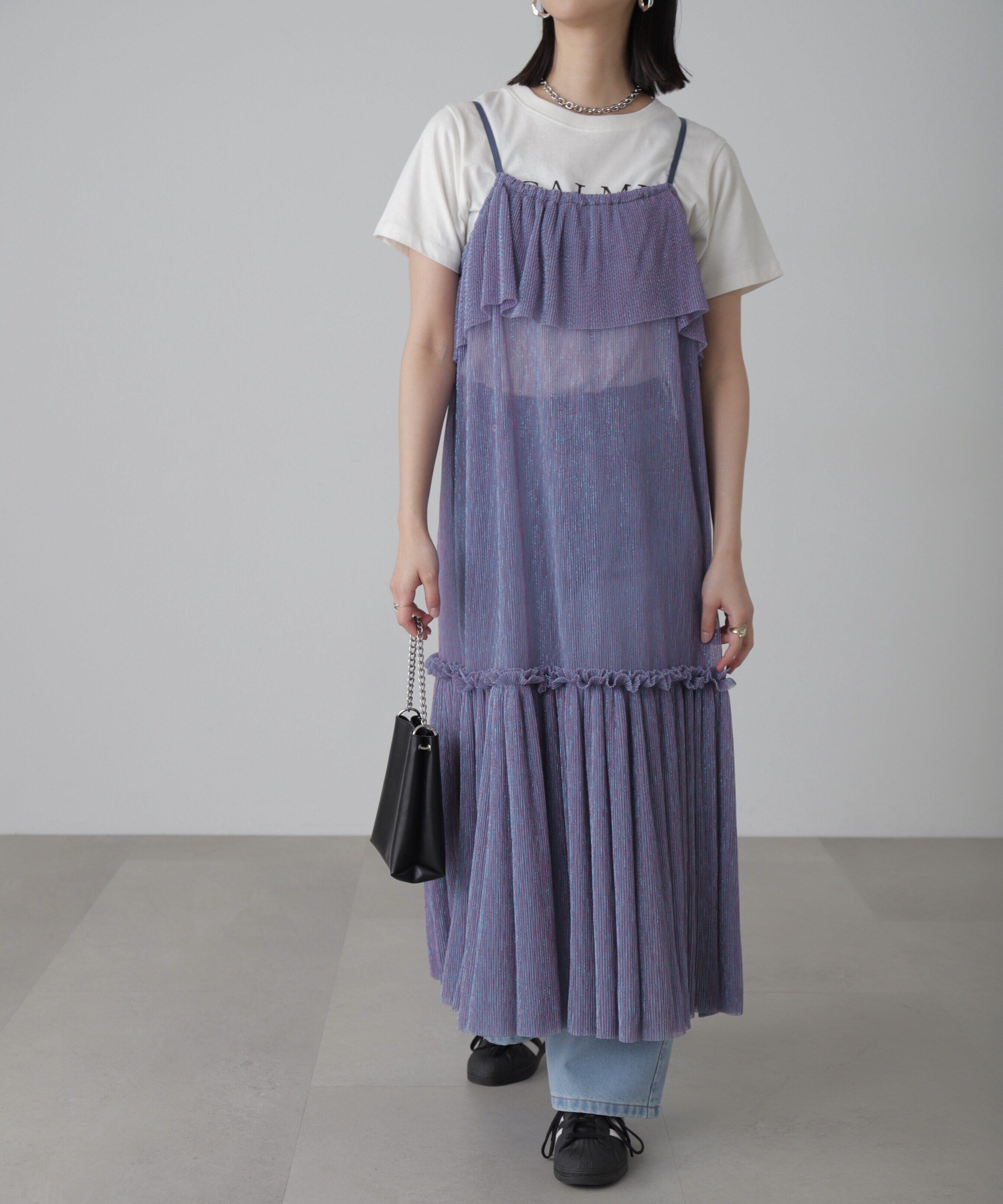  「［ブルーカラーWEB限定］ラメプリーツシアーキャミソールワンピース」|ワンピース|ブルー(WEB限定)