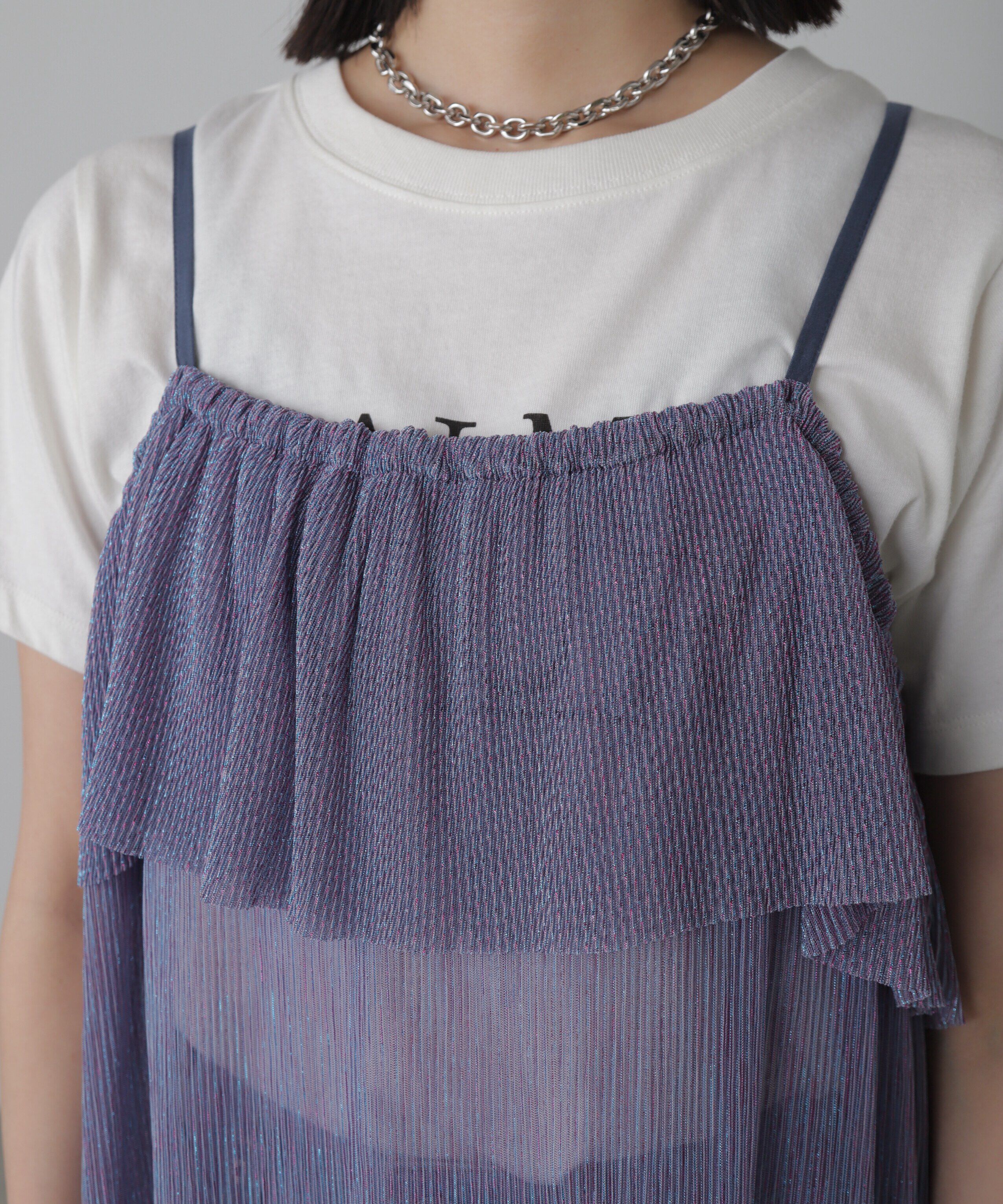  「［ブルーカラーWEB限定］ラメプリーツシアーキャミソールワンピース」|ワンピース|