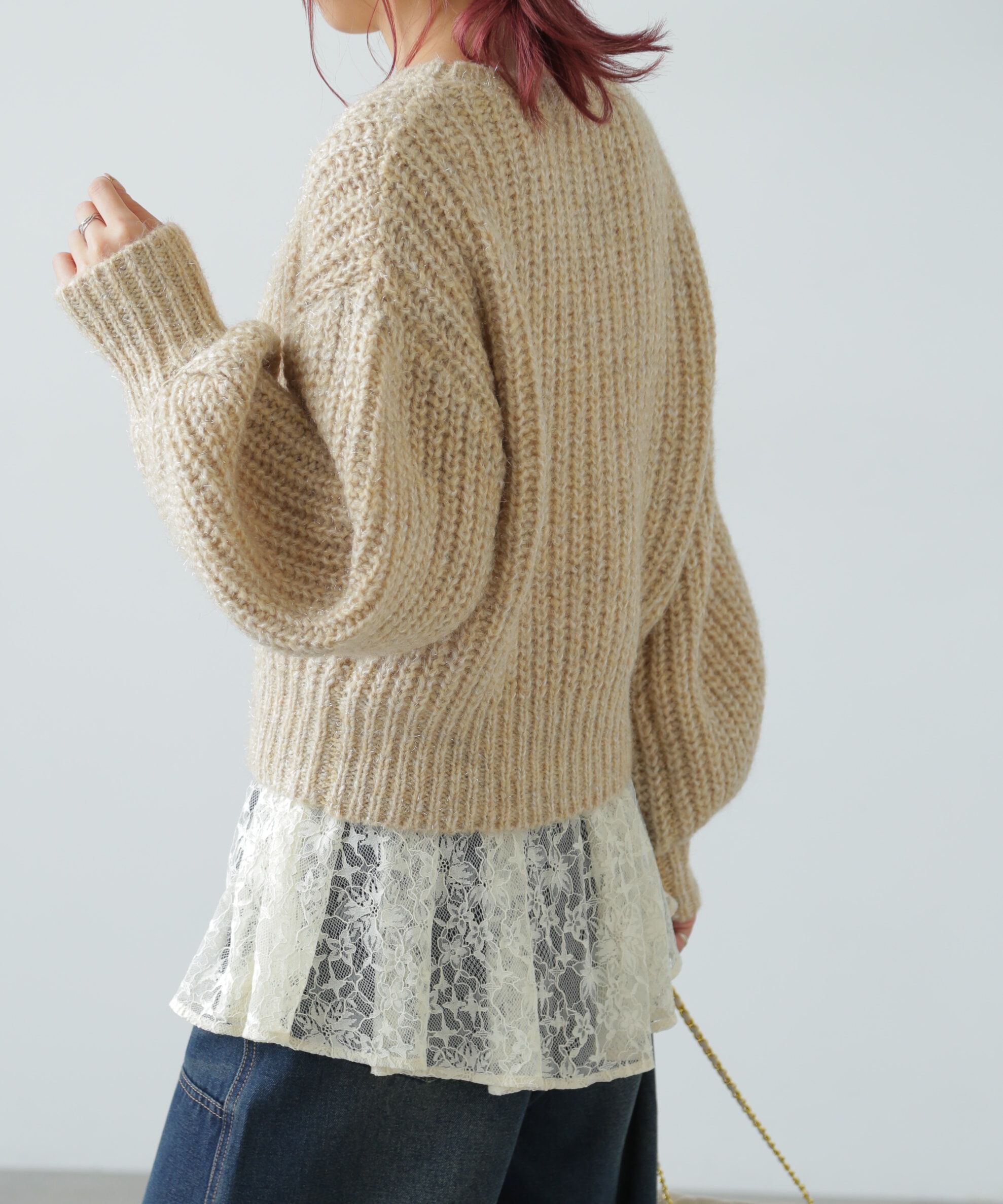  「袖ボリューム畦ラメニット」|ニット・セーター|