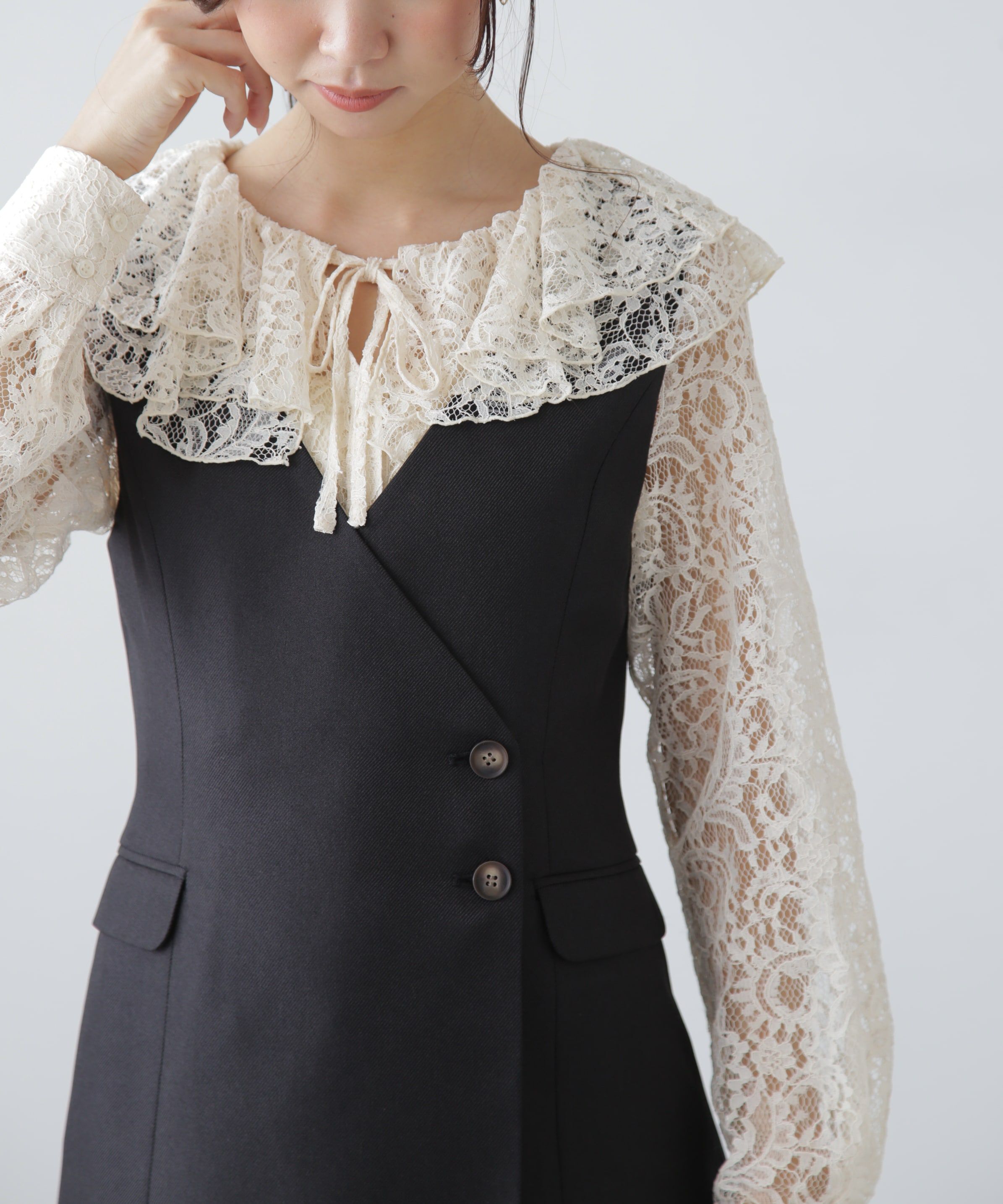  「ジレ風ラップミニジャンパースカート」|ワンピース|