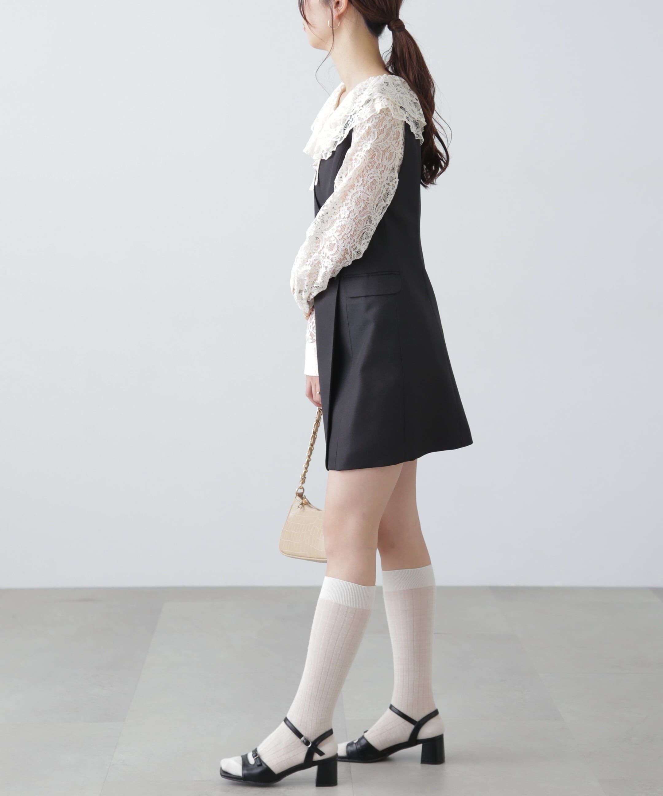  「ジレ風ラップミニジャンパースカート」|ワンピース|