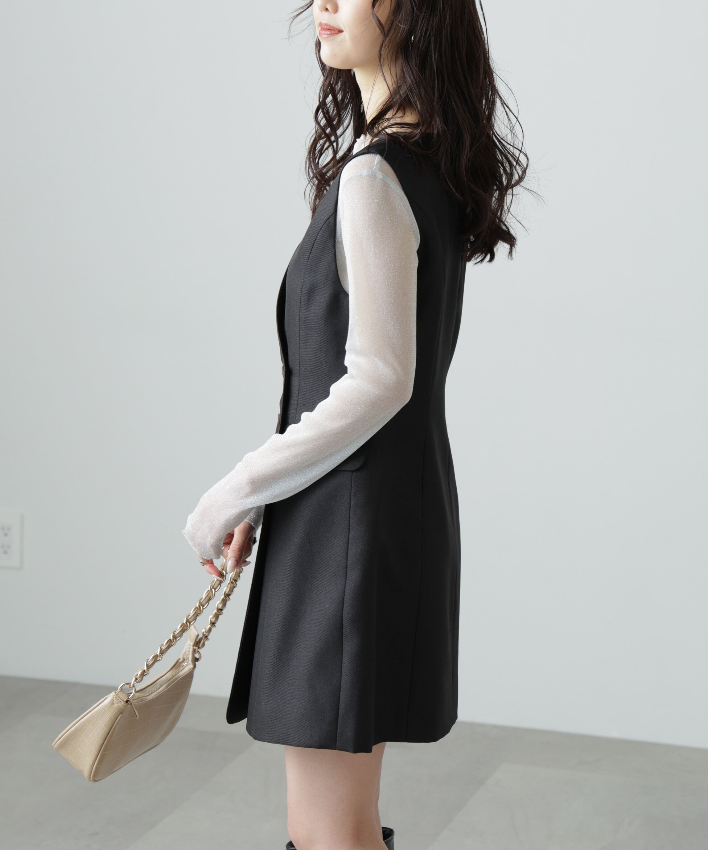  「ジレ風ラップミニジャンパースカート」|ワンピース|