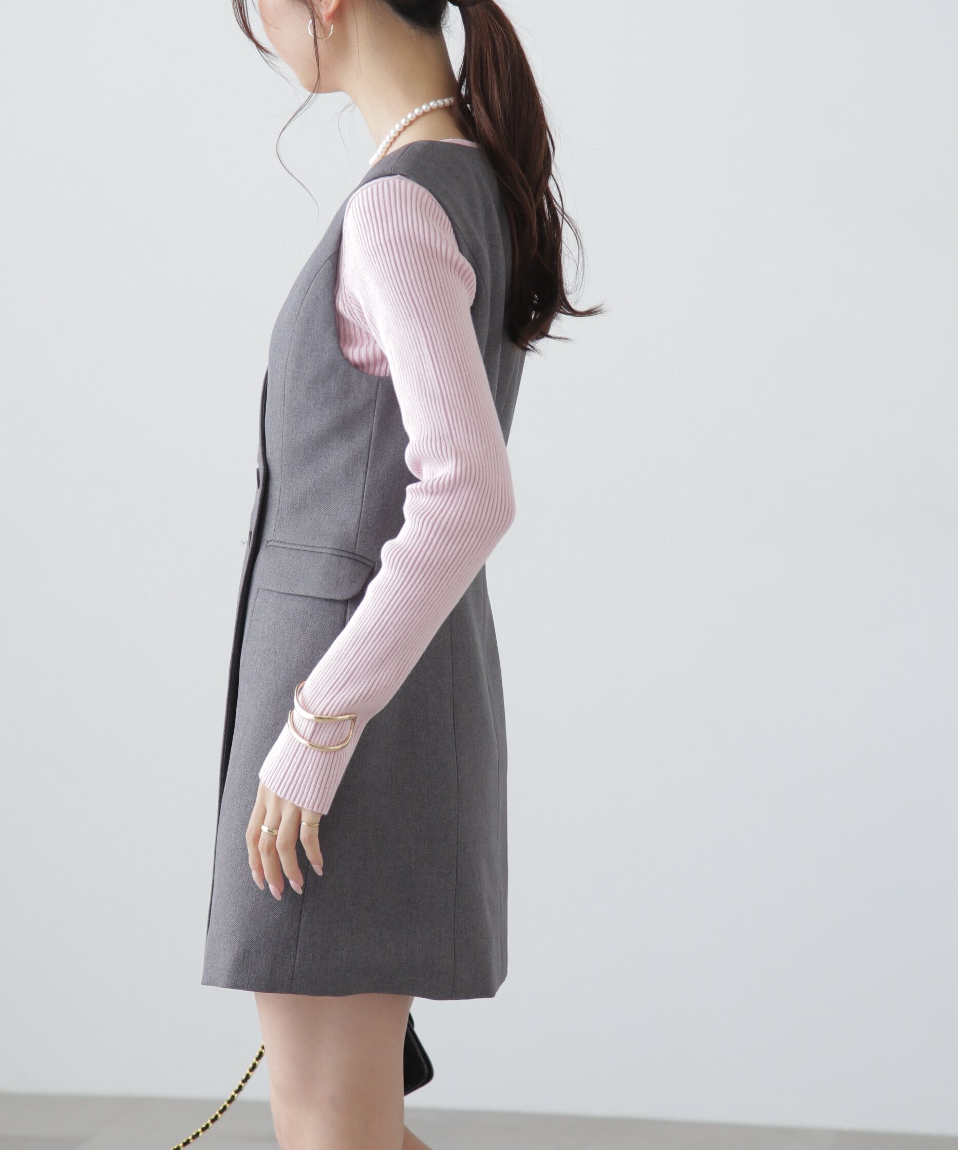  「ジレ風ラップミニジャンパースカート」|ワンピース|