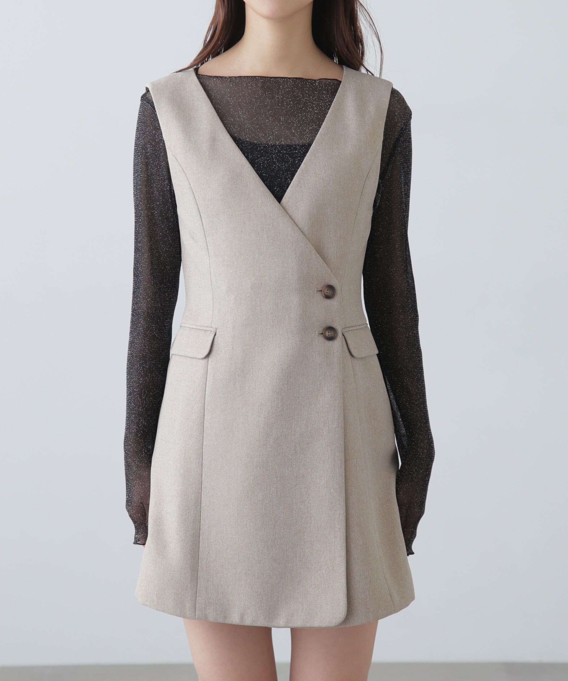  「ジレ風ラップミニジャンパースカート」|ワンピース|