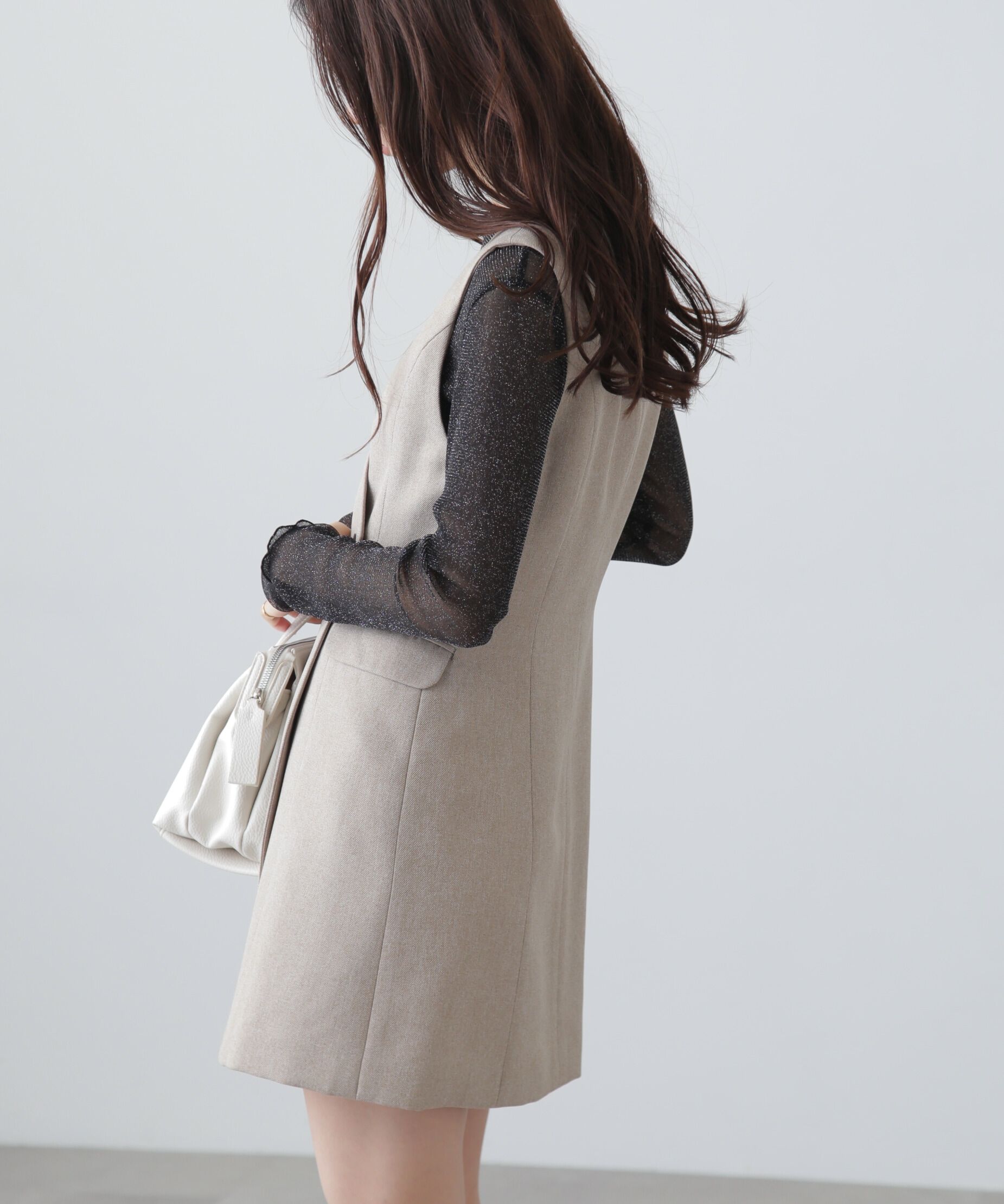  「ジレ風ラップミニジャンパースカート」|ワンピース|