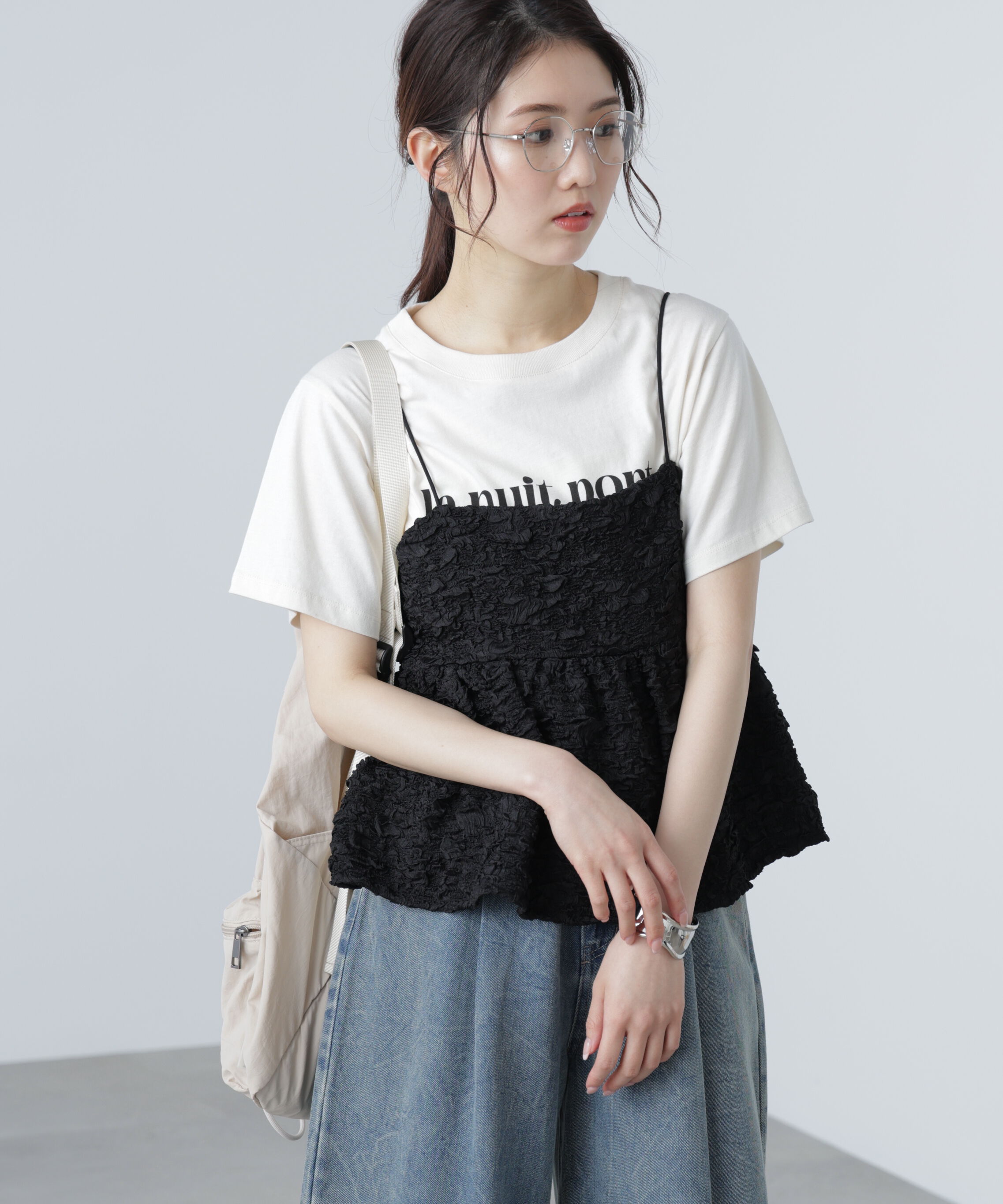  「ぽこぽこジャガードキャミソールビスチェ」|シャツ・ブラウス|ブラック