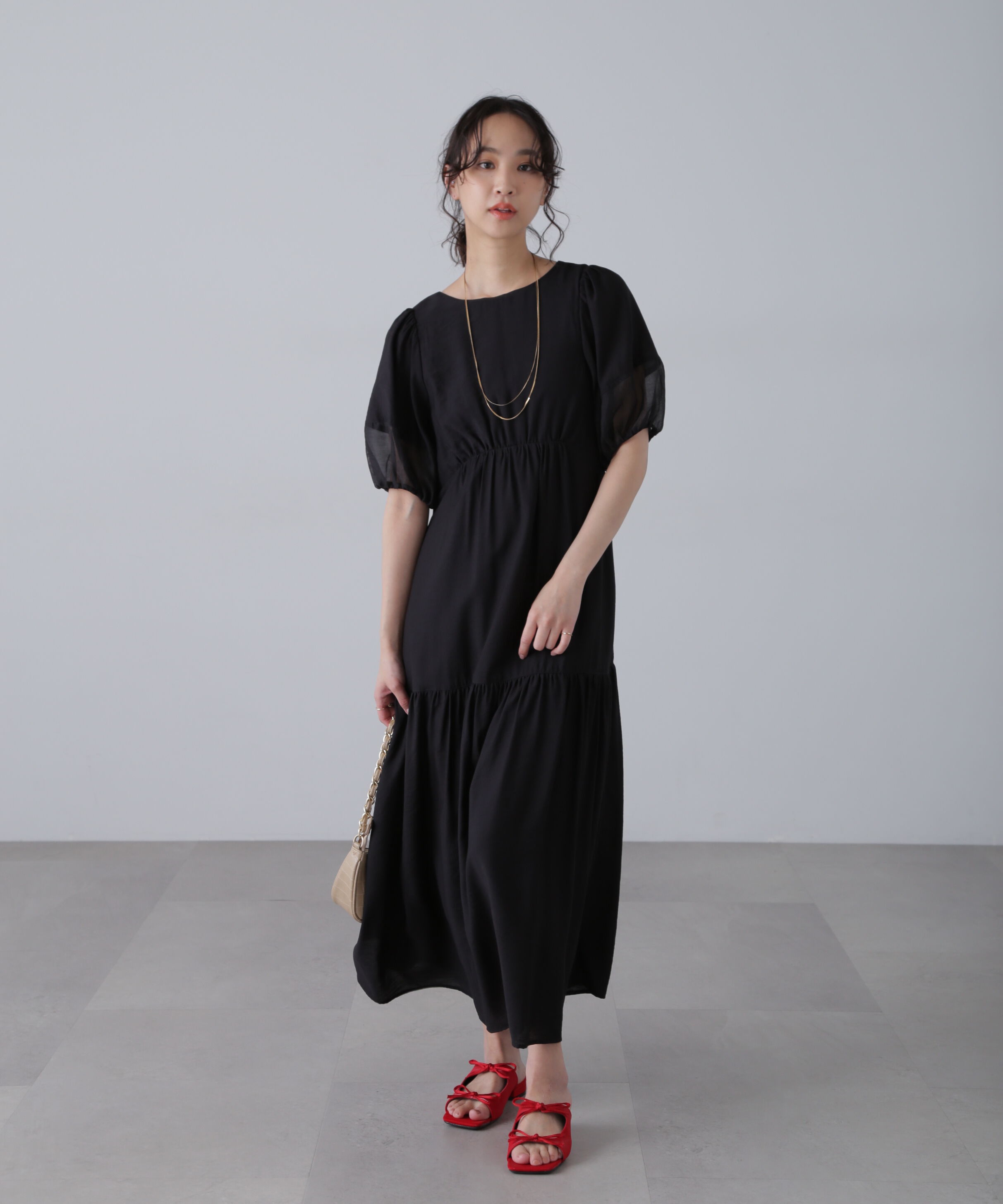  「ランタンスリーブバックリボンワンピース」|ワンピース|