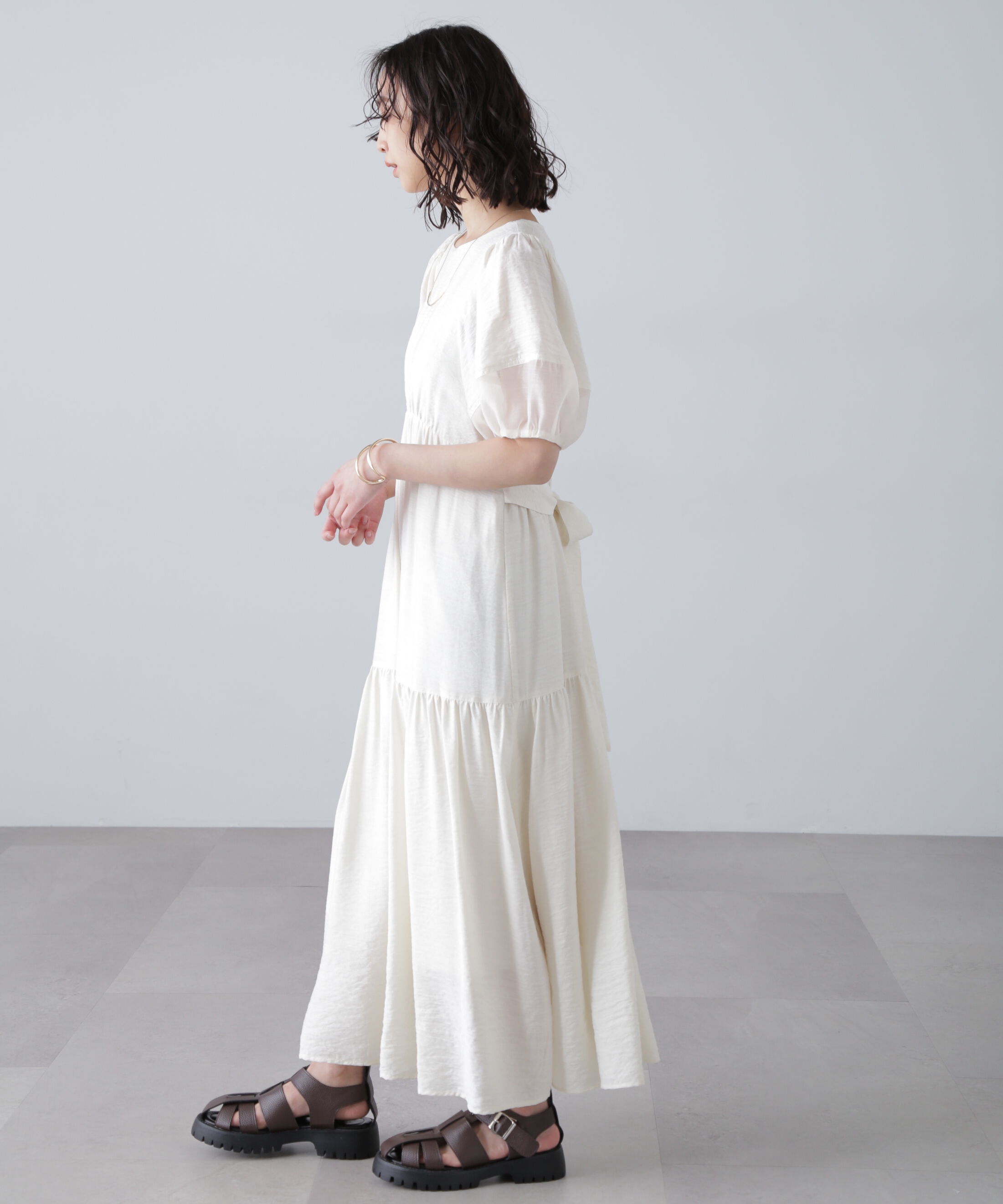  「ランタンスリーブバックリボンワンピース」|ワンピース|