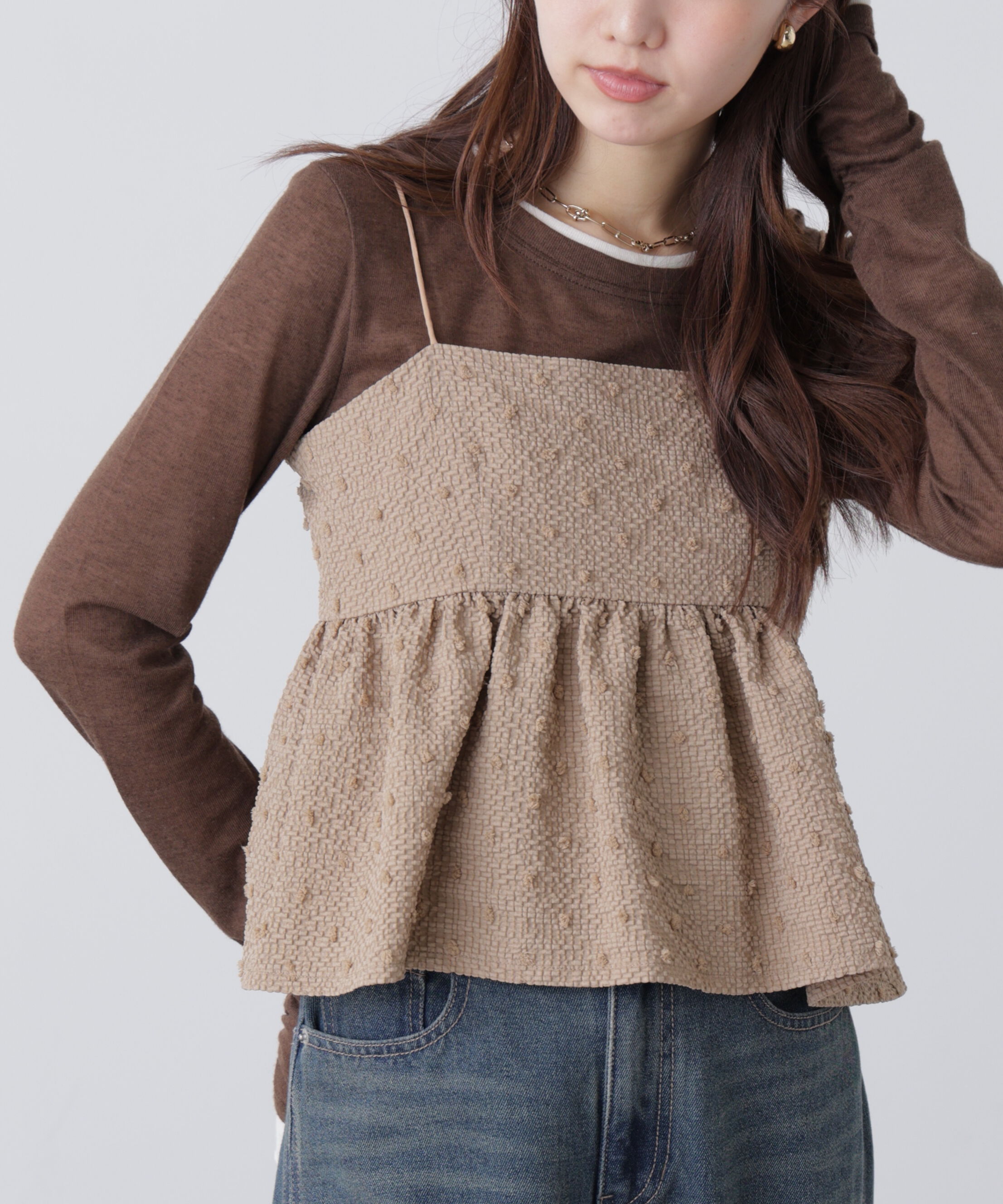  「ドットジャガードキャミソールビスチェ」|シャツ・ブラウス|ベージュ