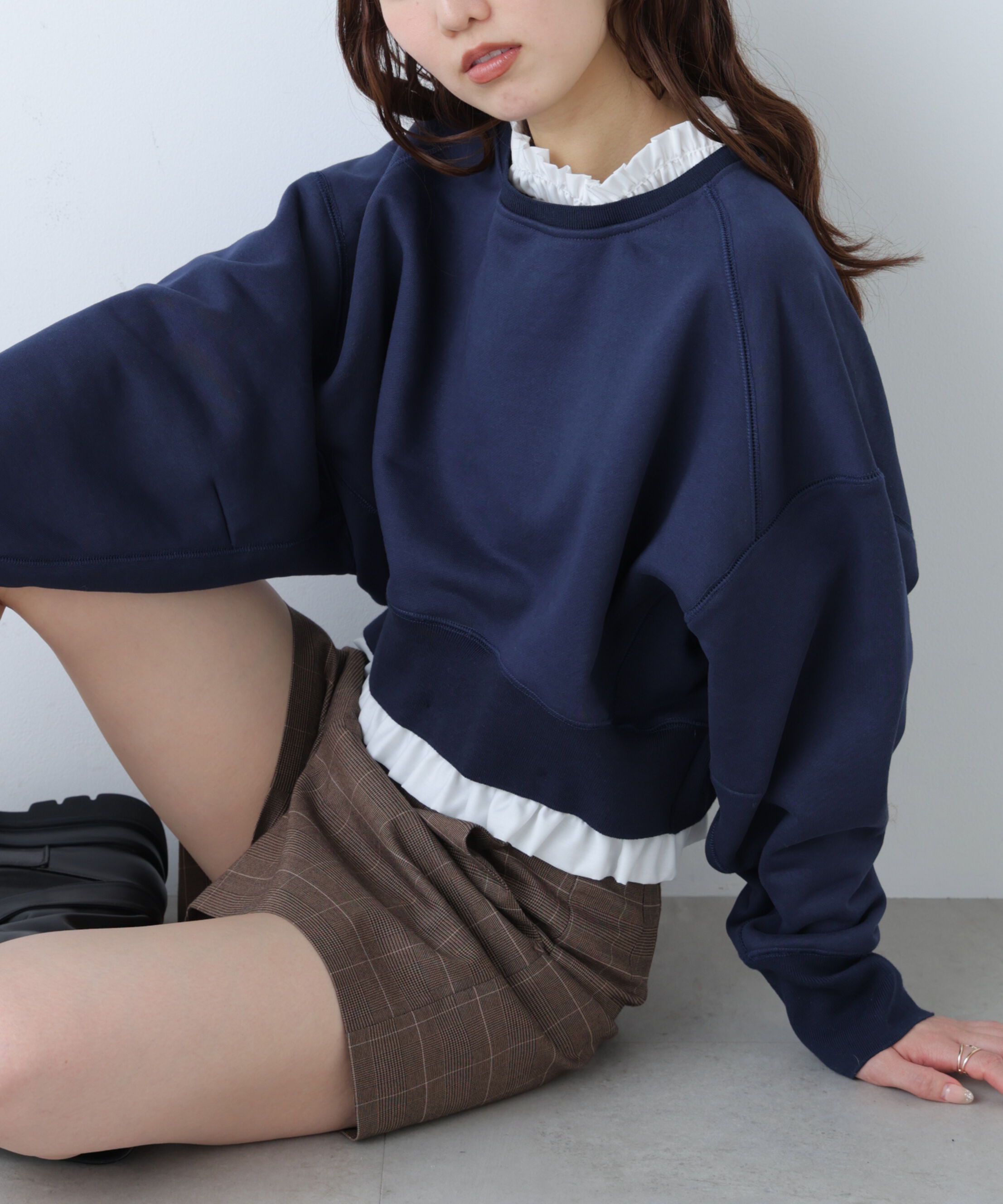  「フリルドッキングスウェット」|Tシャツ・カットソー|ネイビー