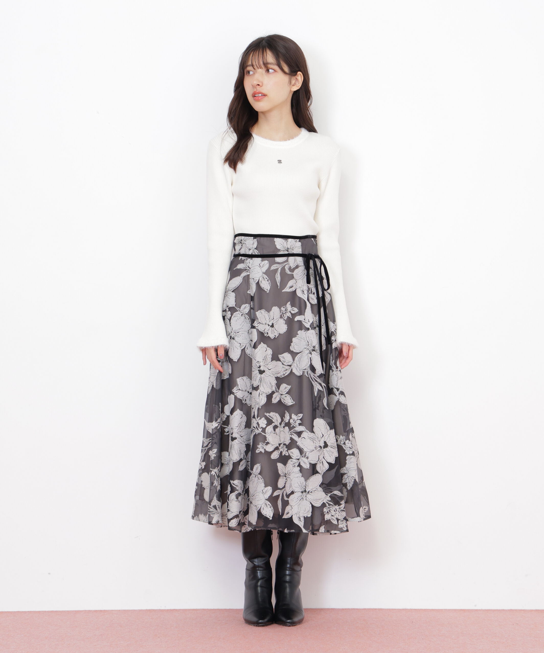  「ベロアリボンオパールフラワースカート」|スカート|