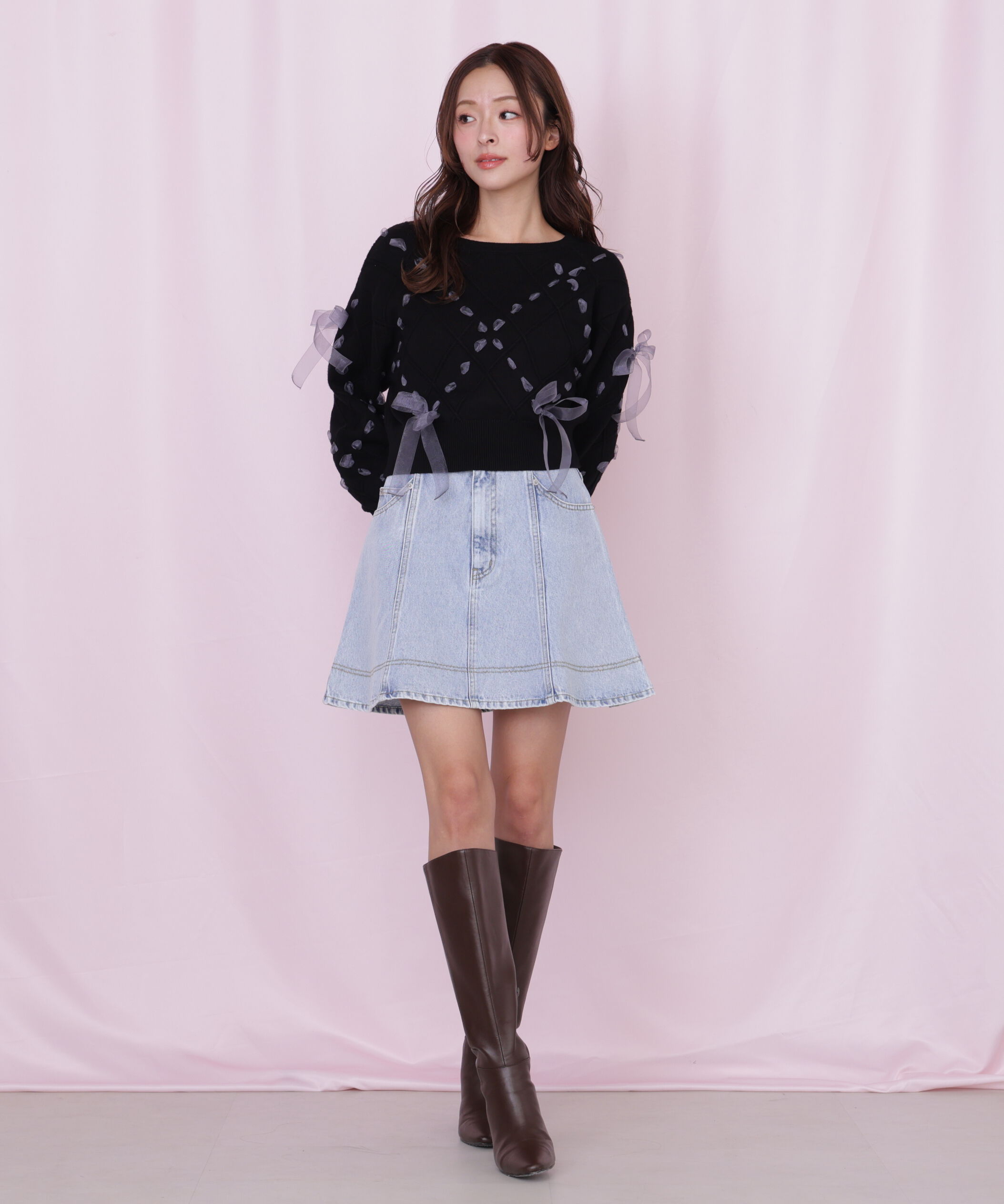  「ダイヤ柄リボンニット」|ニット・セーター|