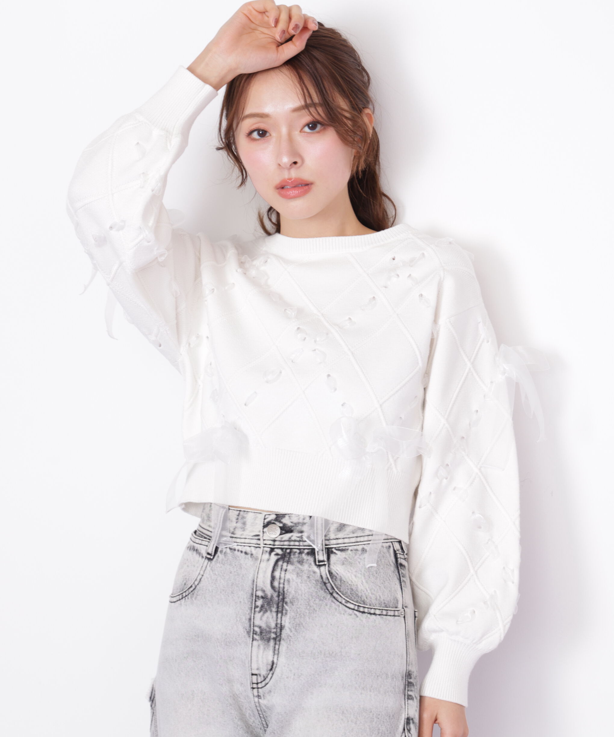  「ダイヤ柄リボンニット」|ニット・セーター|