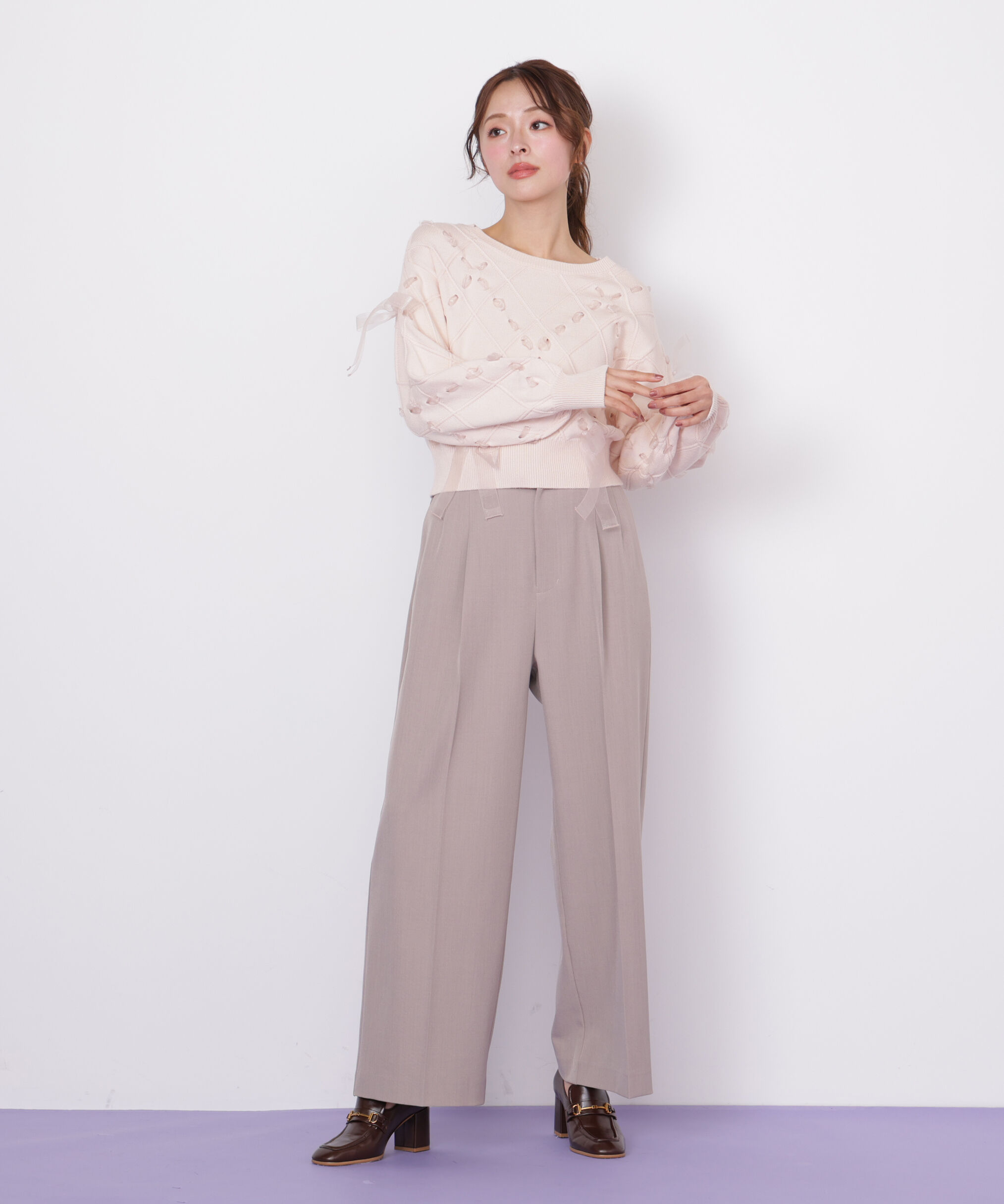  「ダイヤ柄リボンニット」|ニット・セーター|