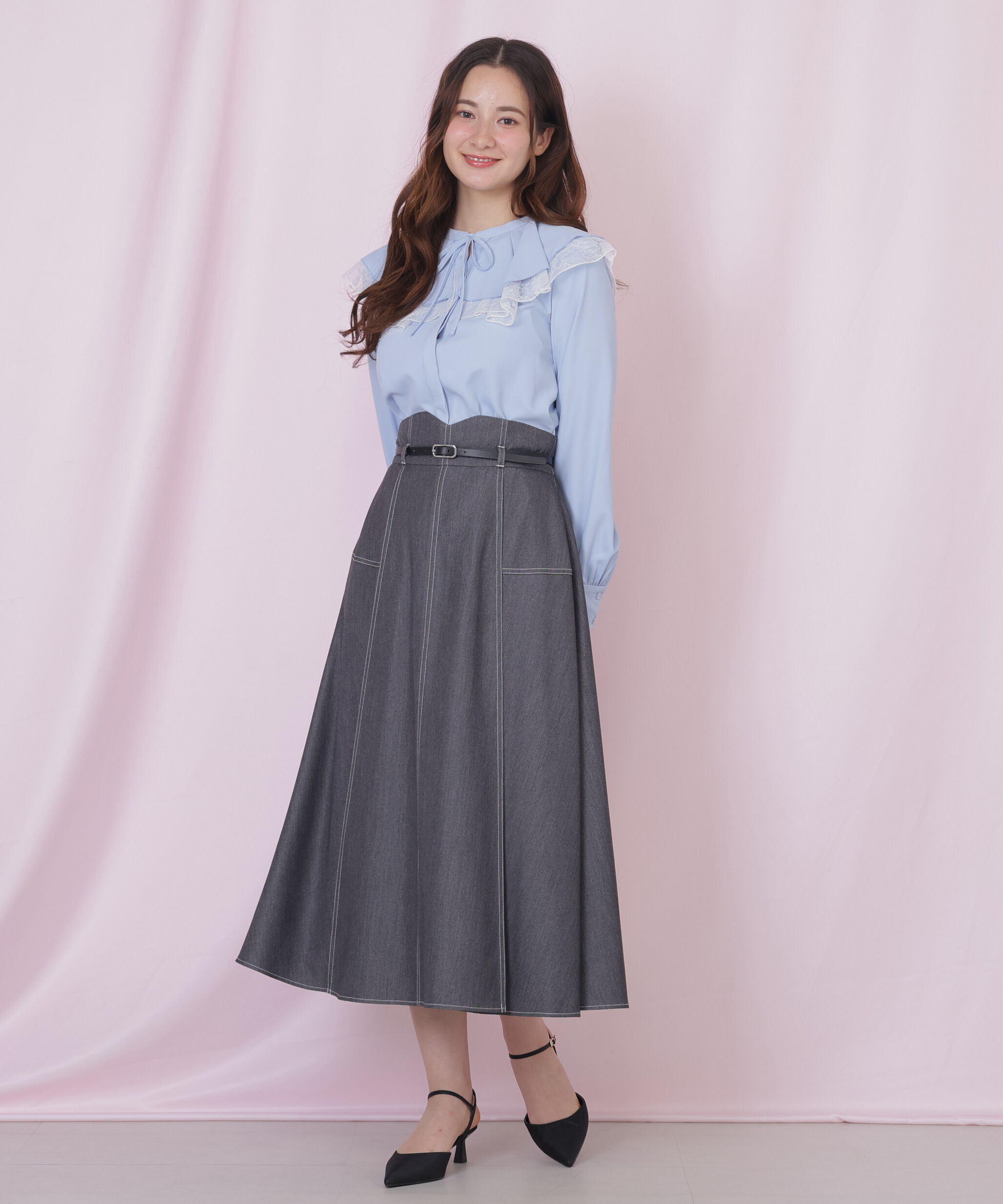  「ビッグカラーレースレイヤードブラウス」|シャツ・ブラウス|