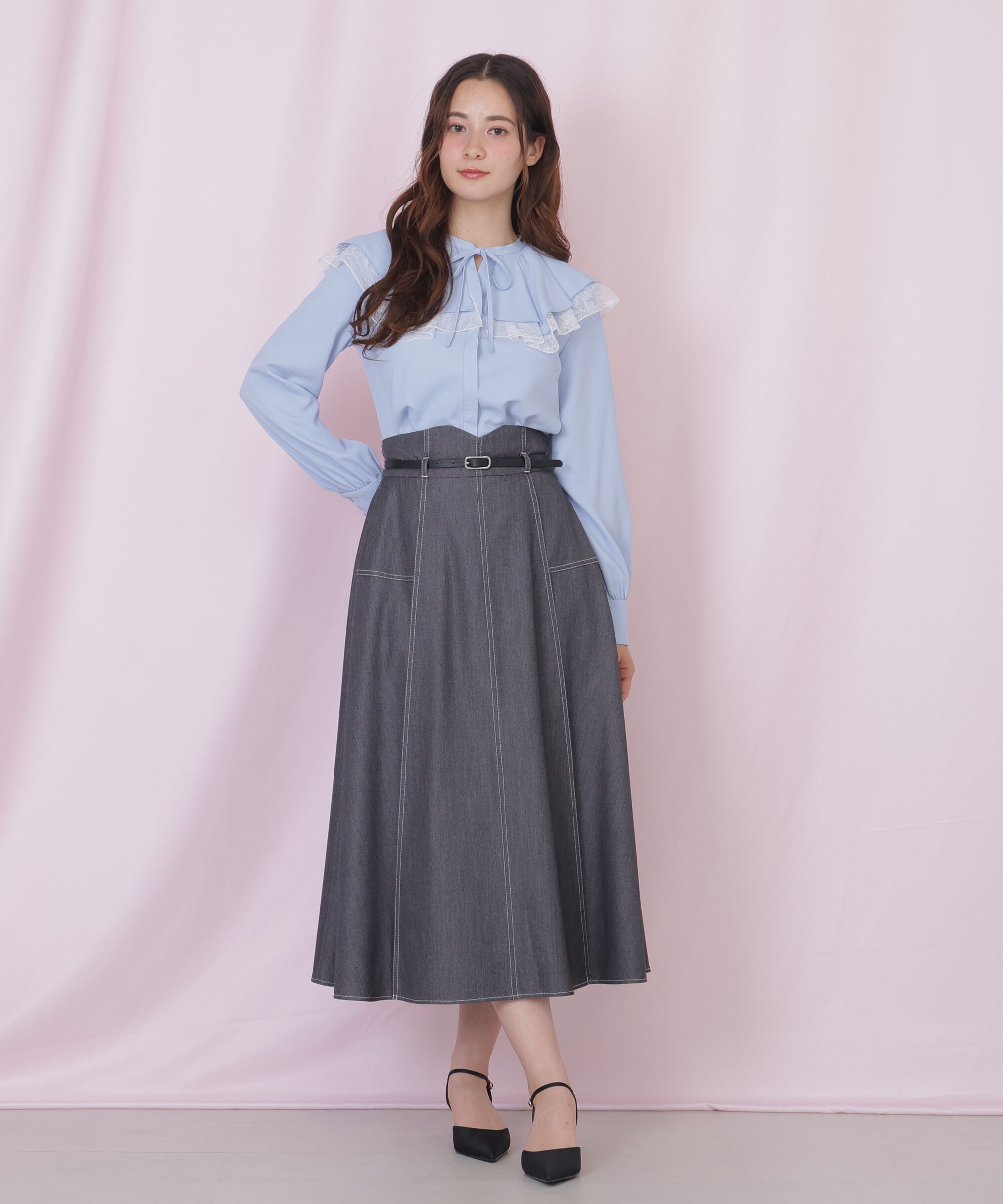  「ビッグカラーレースレイヤードブラウス」|シャツ・ブラウス|