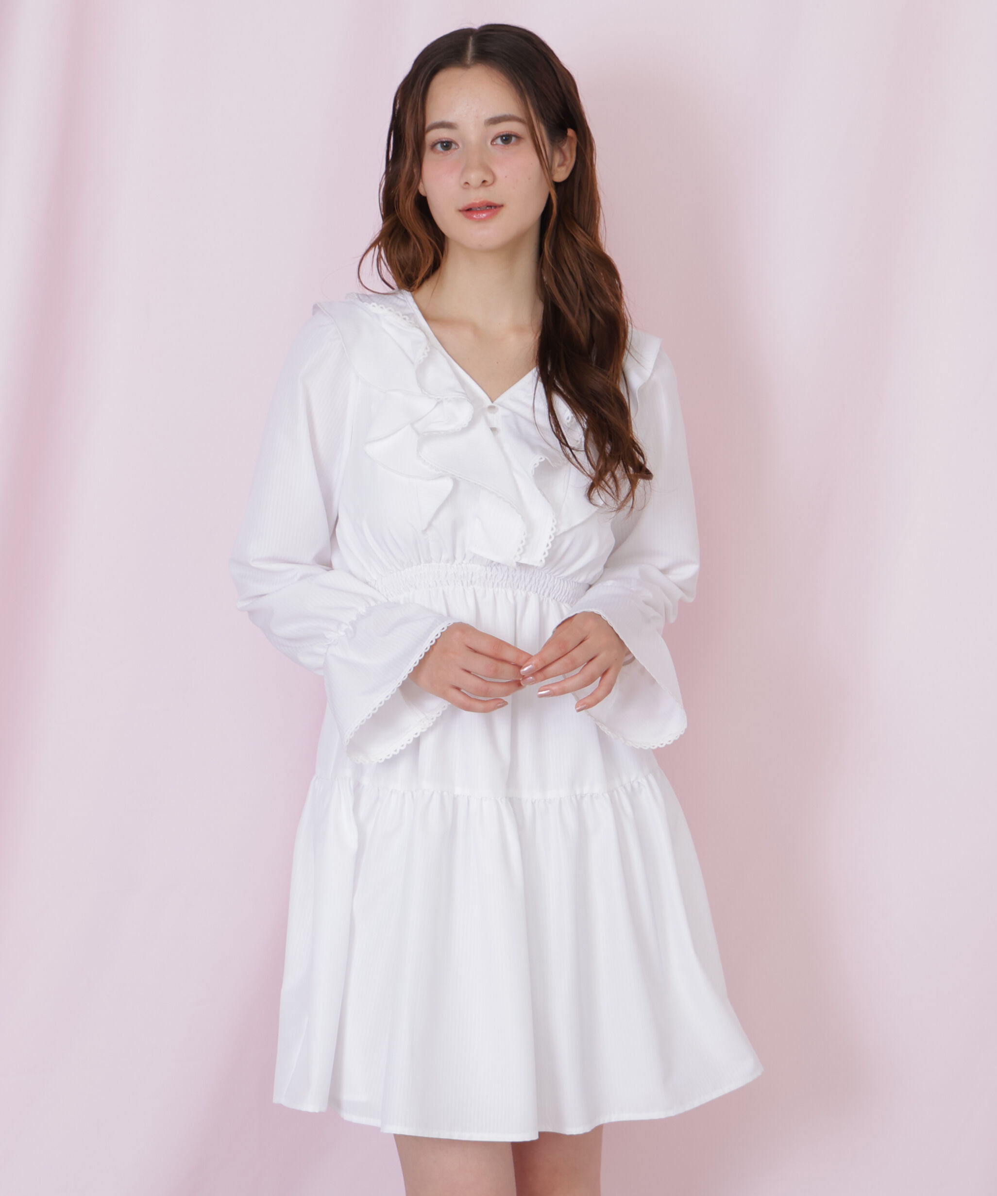  「ストライプレースミニワンピース」|ワンピース|