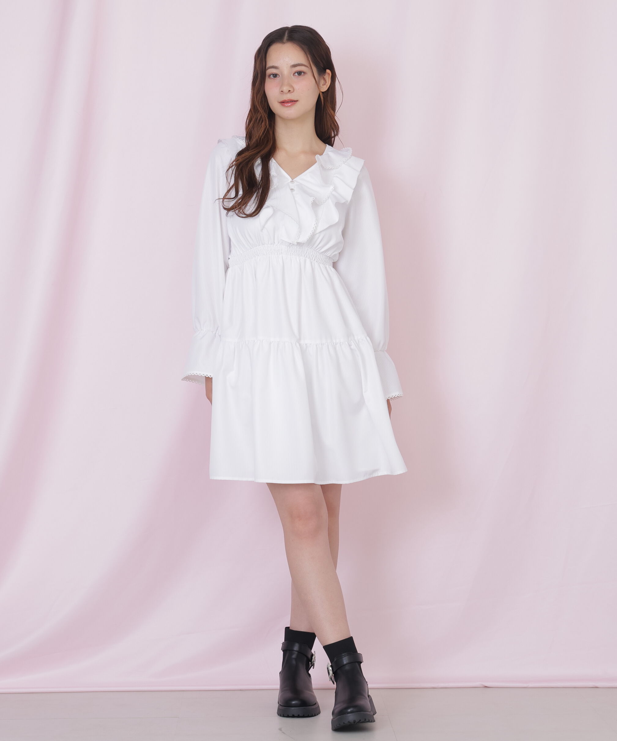  「ストライプレースミニワンピース」|ワンピース|